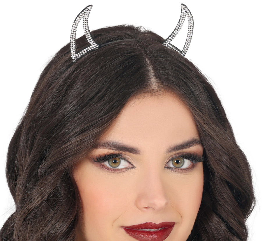 GP29192 – Dämon Hörner Haarreif Halloween Fasching – Farbe: Silber, Ansicht 2