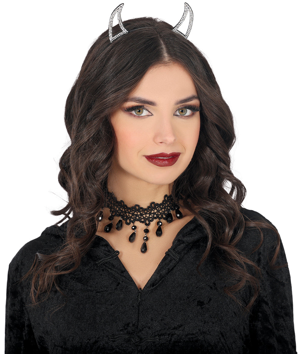 GP29192 – Dämon Hörner Haarreif Halloween Fasching – Farbe: Silber