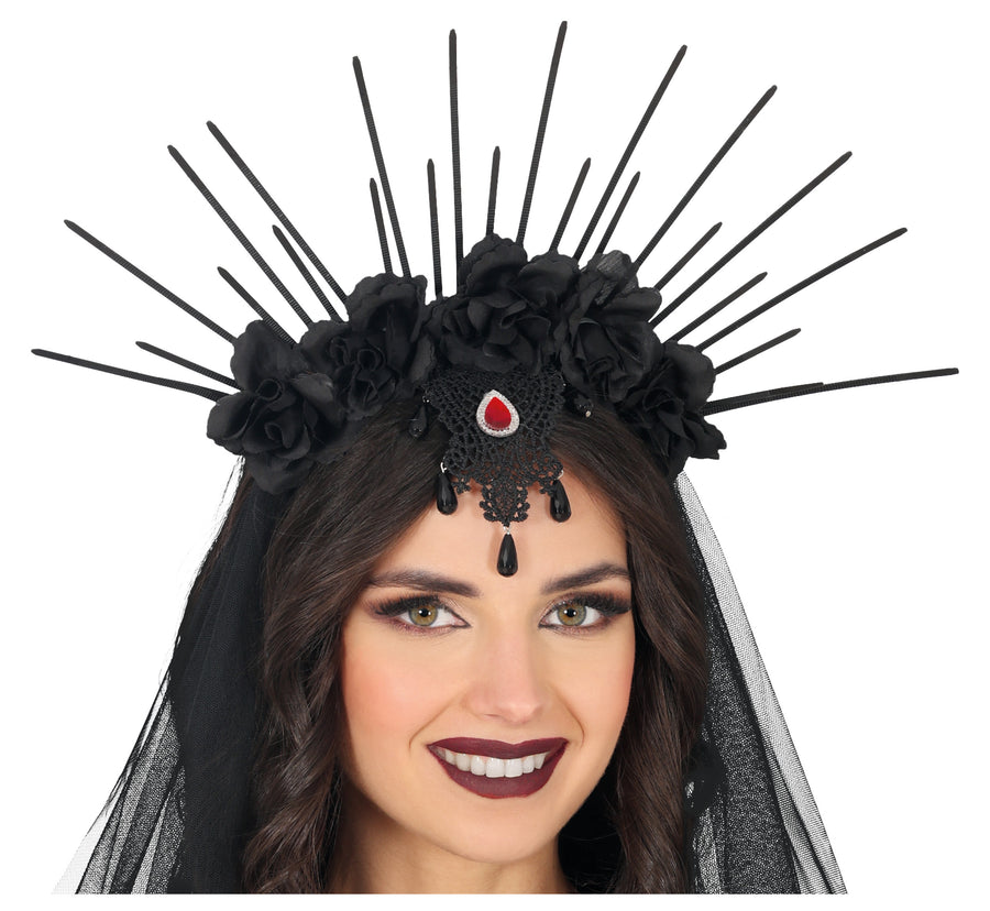 GP29299 – Tag Der Toten Kronenhaarband Halloween – Farbe: Schwarz, Ansicht 2