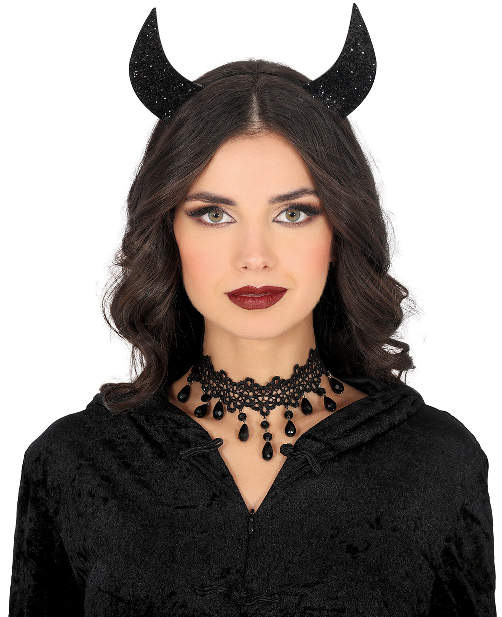 GP29304 – Dämonische Hörner Glitzer Haarreif – Farbe: Schwarz