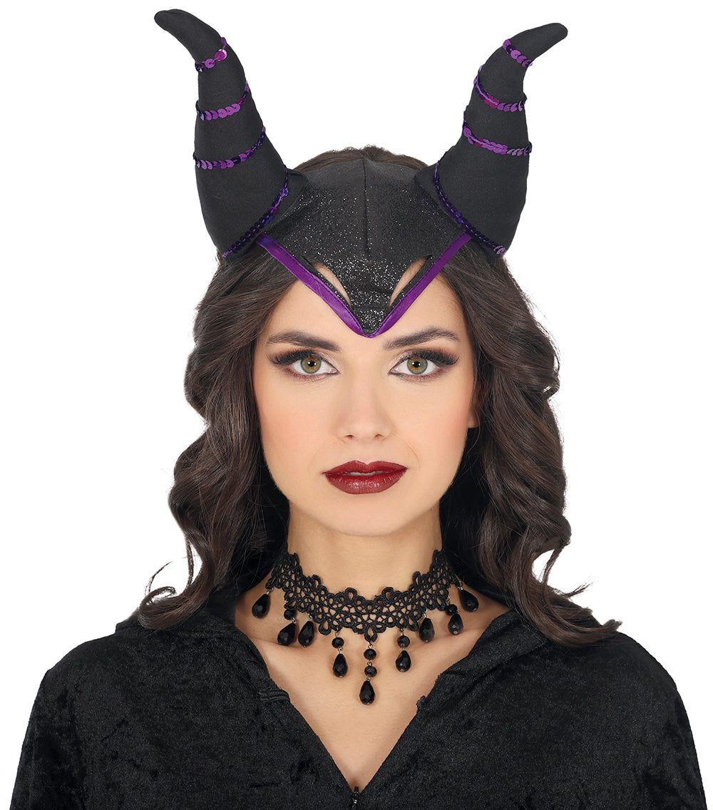 GP29320 – Mittelalter Fee Schwarze Hörner Haarreif – Farbe: Schwarz