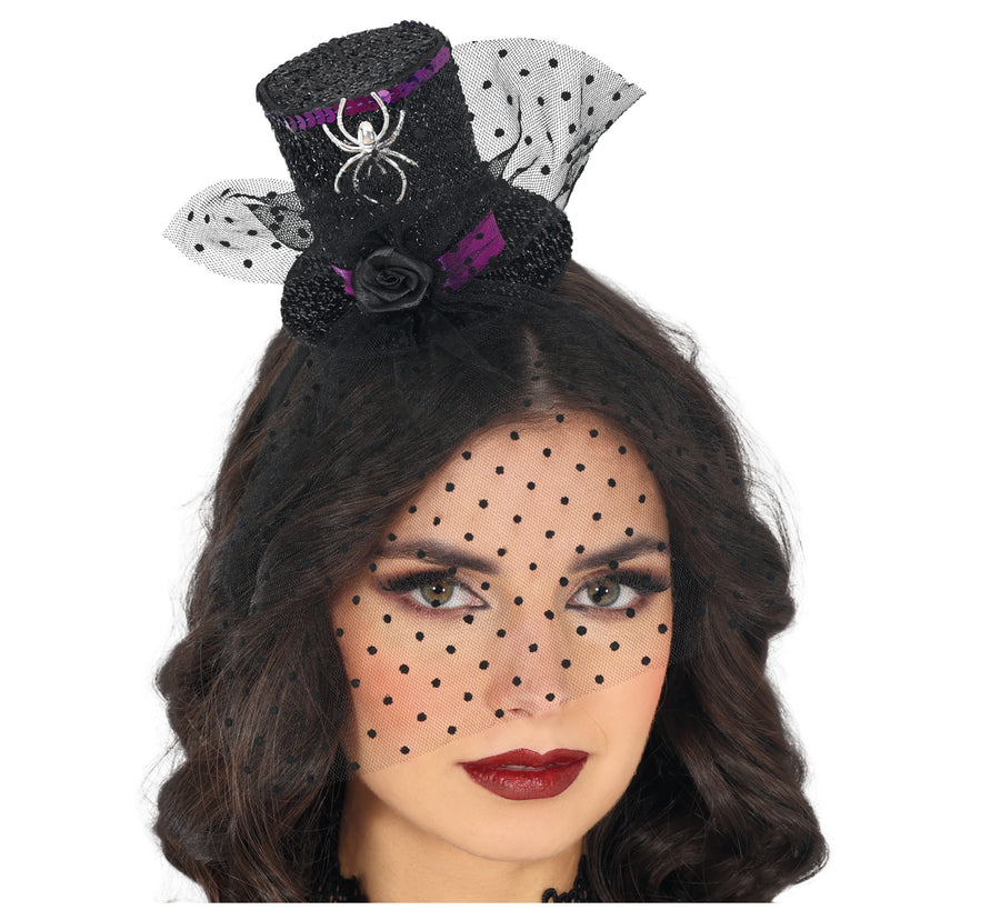 GP29327 – Halloween Minihut Haarreif Mit Schleier – Farbe: Schwarz, Ansicht 2