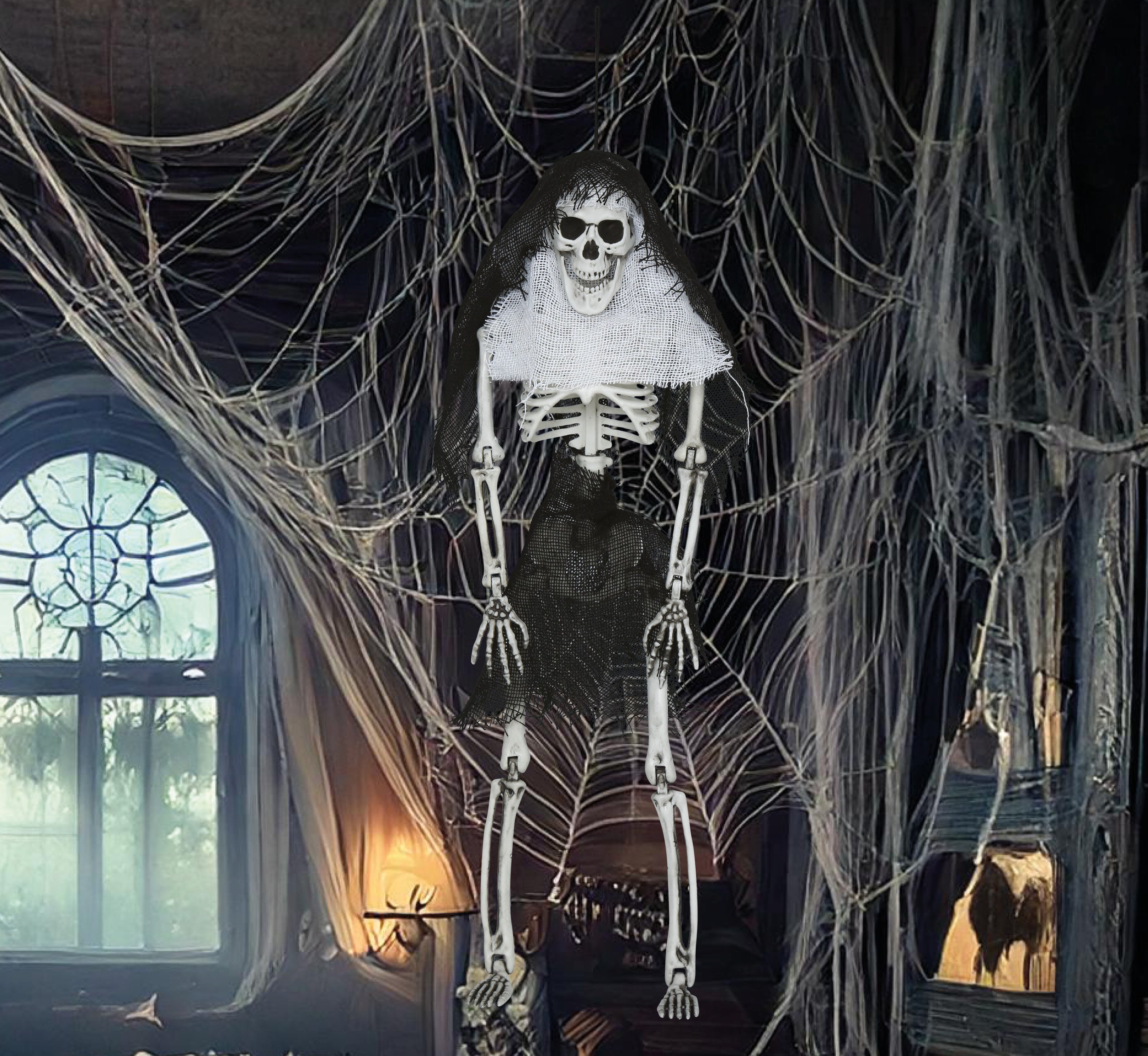 GP29335 – Skelett Halloween Dekoration Hängend Gruselig – Farbe: Schwarz / Beige