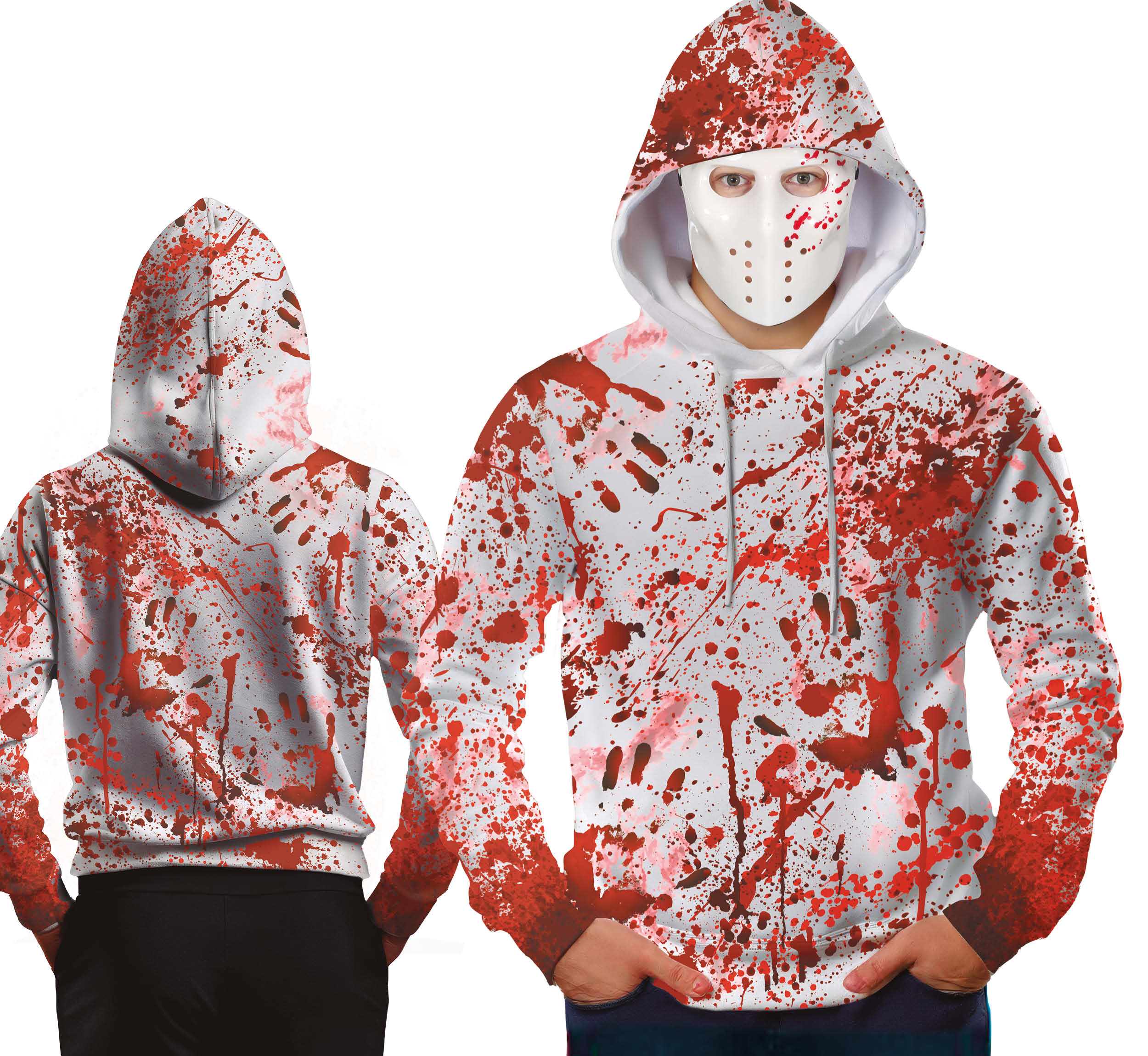 GP29340 – Halloween Kapuzenpullover Maske Kostüm – Größe: 52 - 54 (L) – Farbe: Weiß