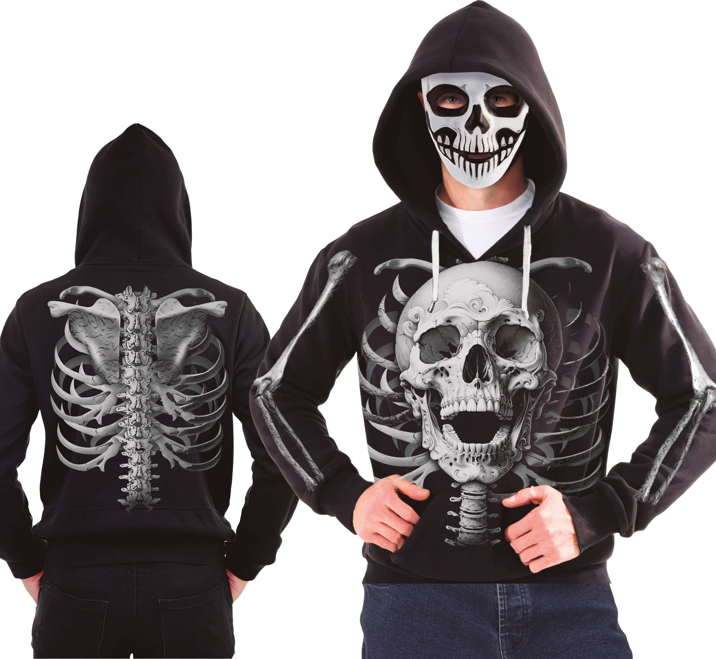 GP29341 – Skelett Hoodie Maske Halloween Grusel – Größe: 52 - 54 (L) – Farbe: Schwarz
