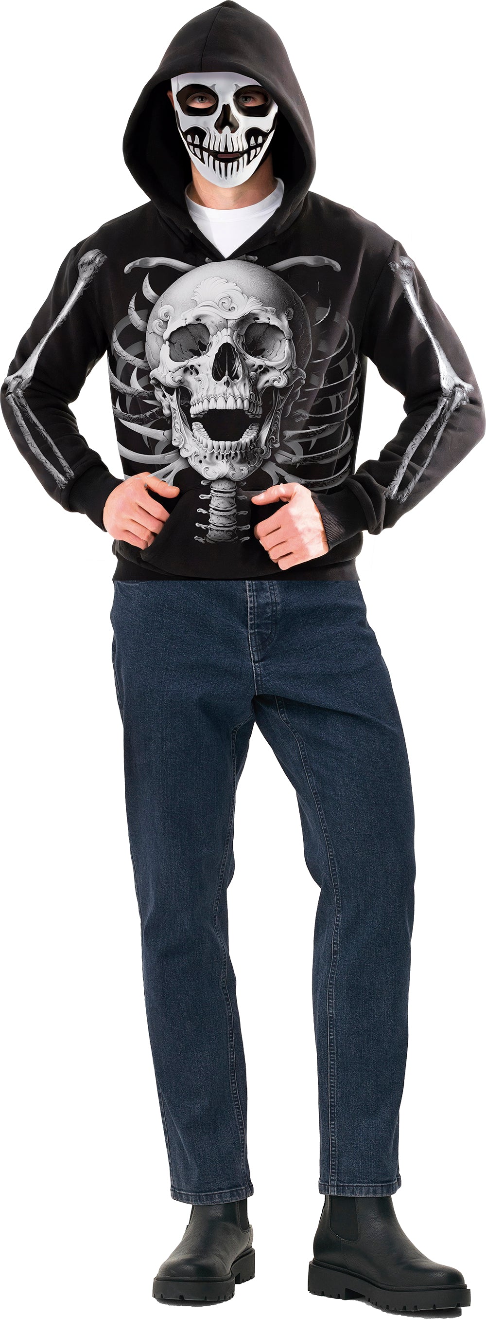 GP29341 – Skelett Hoodie Maske Halloween Grusel – Größe: 52 - 54 (L) – Farbe: Schwarz