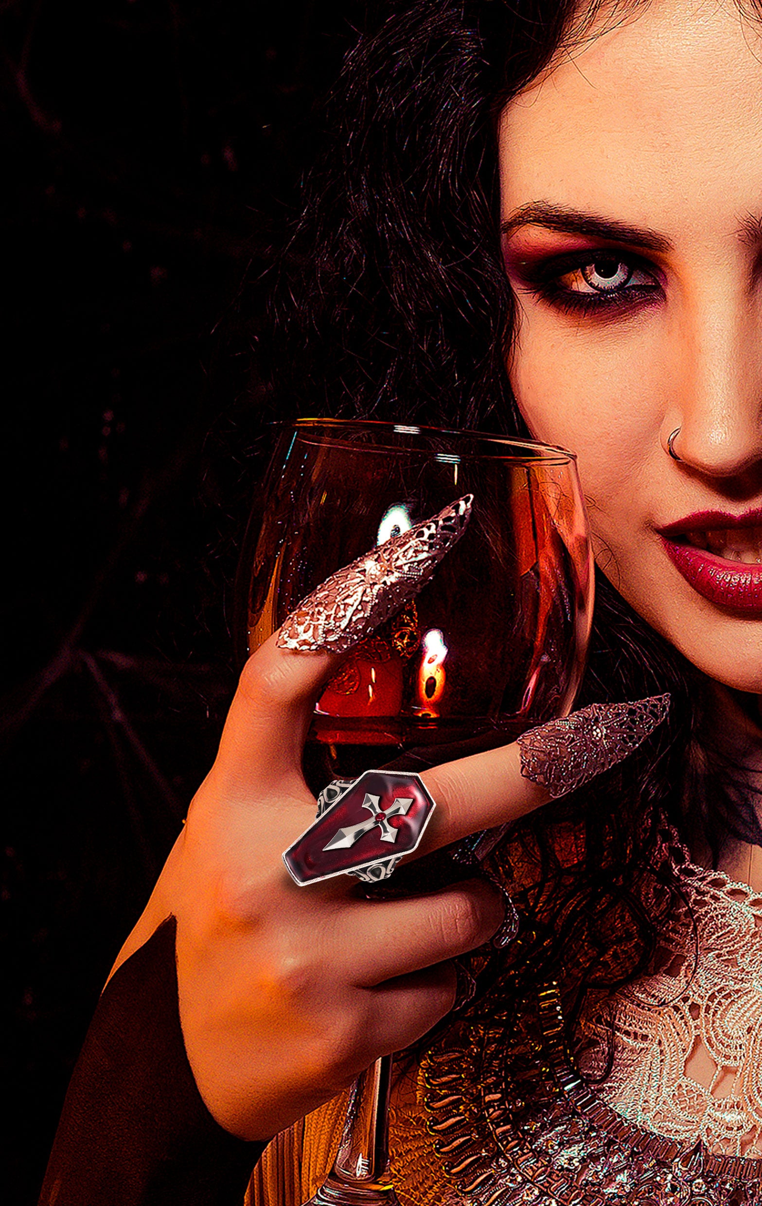 GP29359 – Halloween Gothic Ring Kreuz Sarg Rot – Farbe: Mehrfarbig