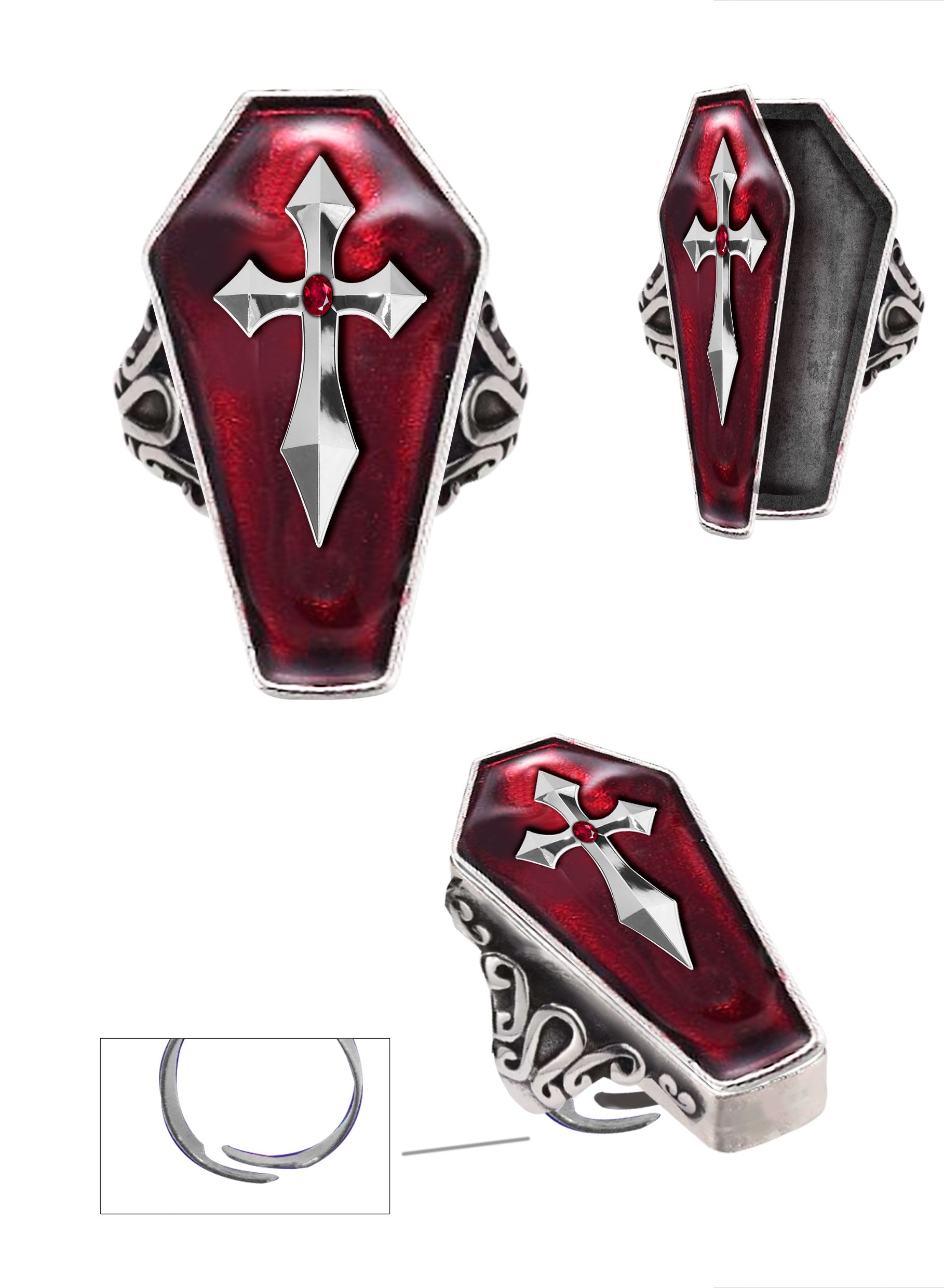 GP29359 – Halloween Gothic Ring Kreuz Sarg Rot – Farbe: Mehrfarbig