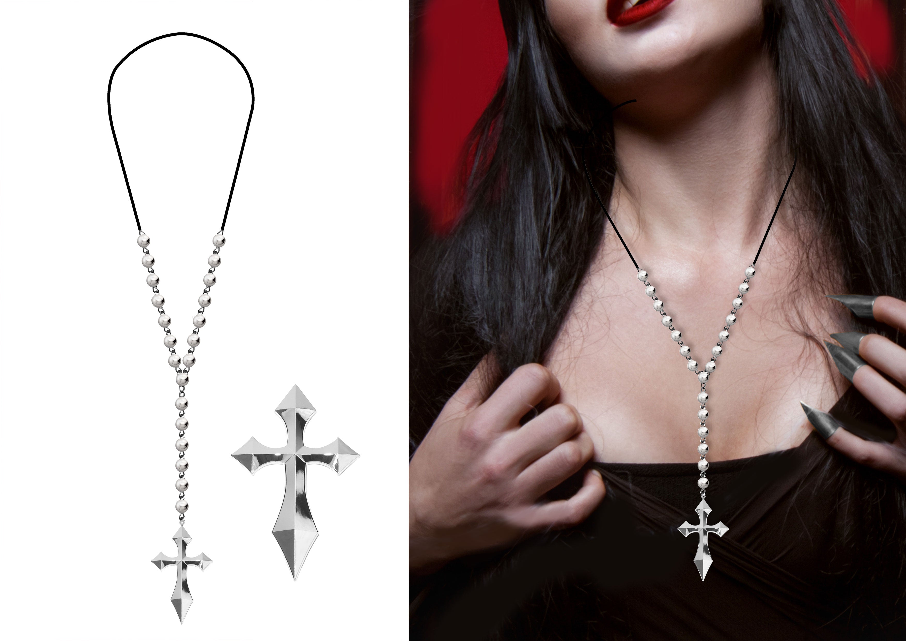 GP29360 – Halloween Kreuzkette Finsteres Accessoire – Farbe: Silber