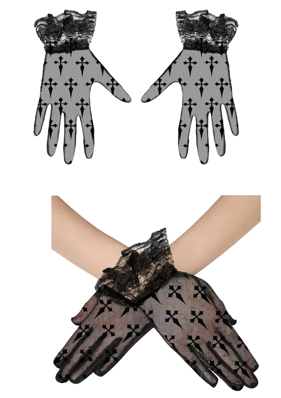 Spitzenhandschuhe für Damen 22 cm mit Kreuzen