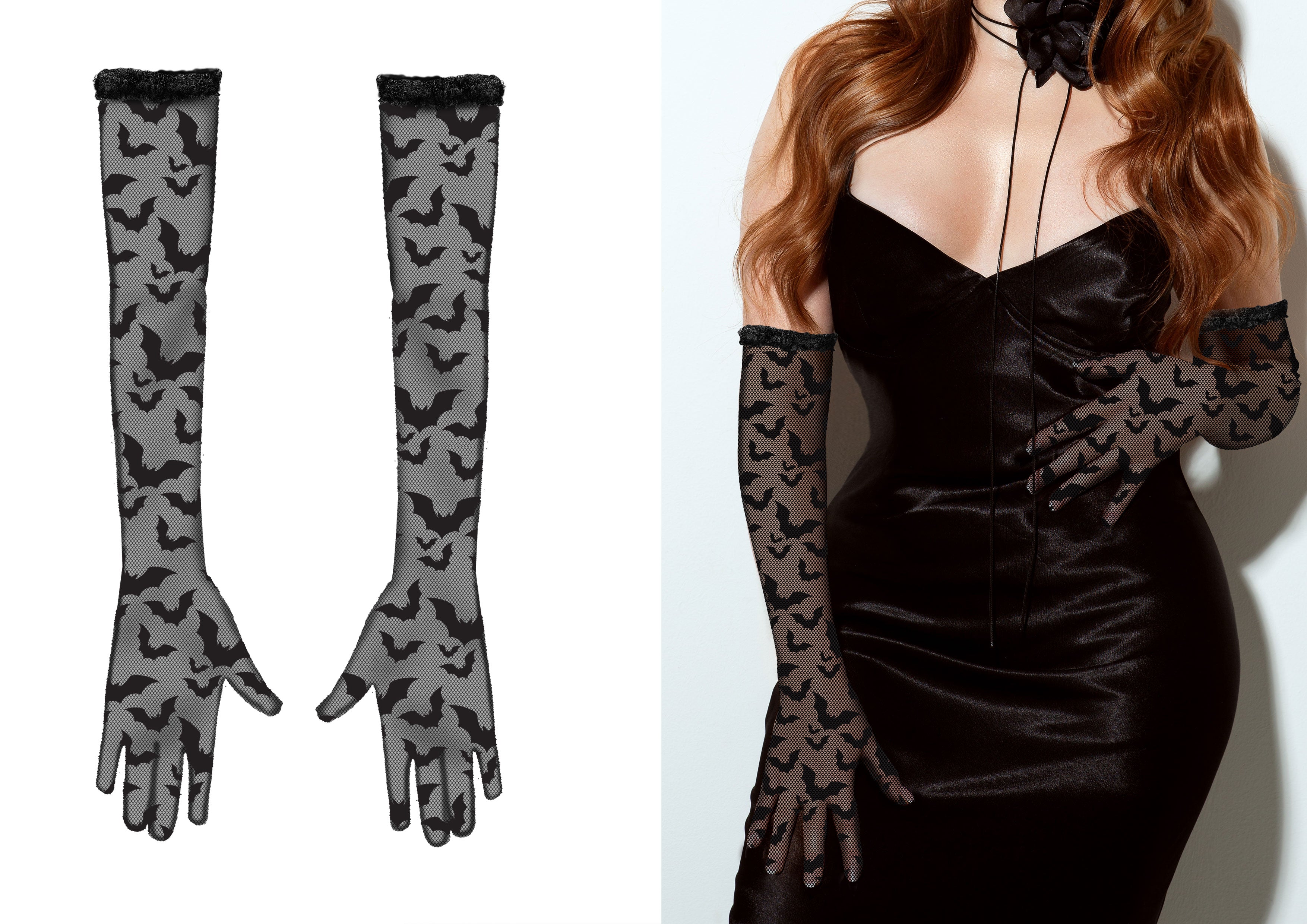 GP29367 – Halloween Fledermaus Spitzenhandschuhe – Farbe: Schwarz