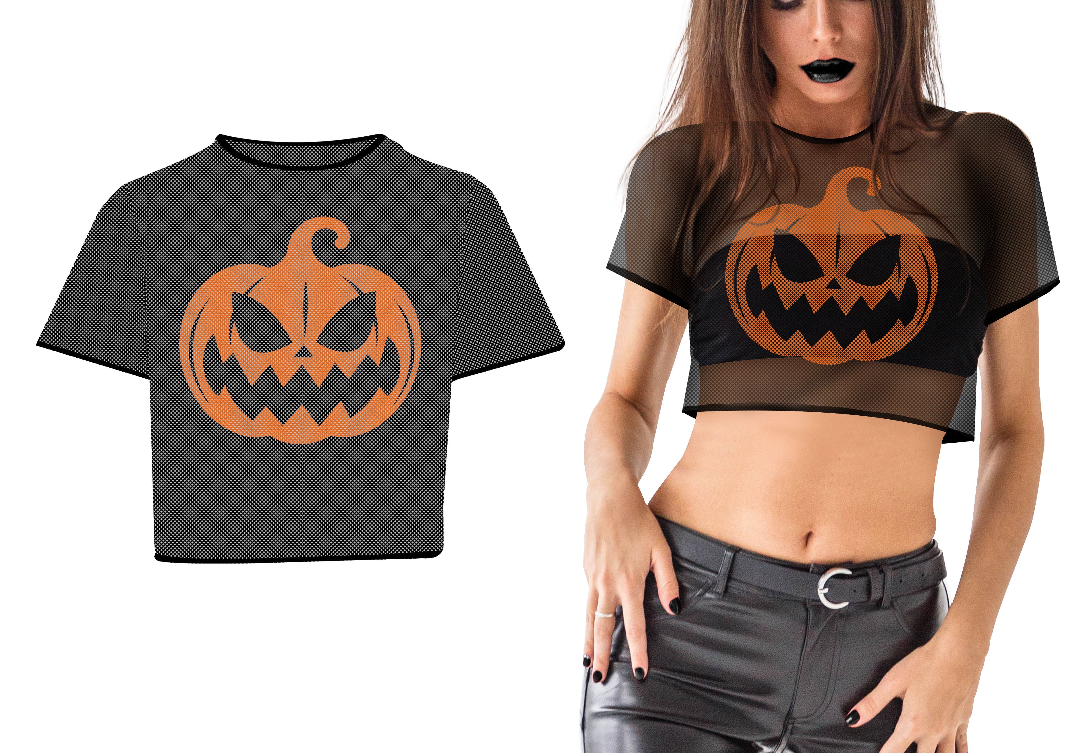 GP29369 – Halloween Kürbis Netzshirt Schauriges – Farbe: Schwarz / Orange