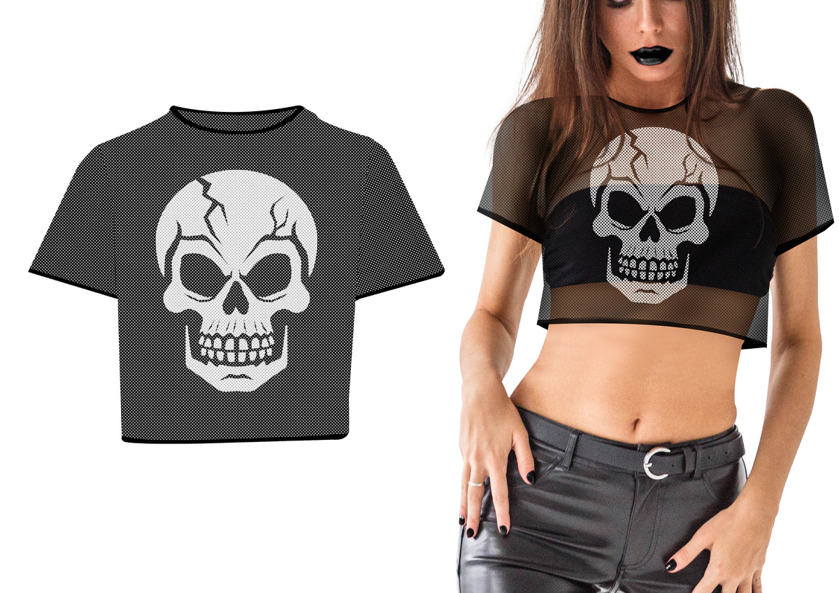 GP29370 – Skelett Halloween Netzshirt Lockeres – Farbe: Schwarz / Weiß