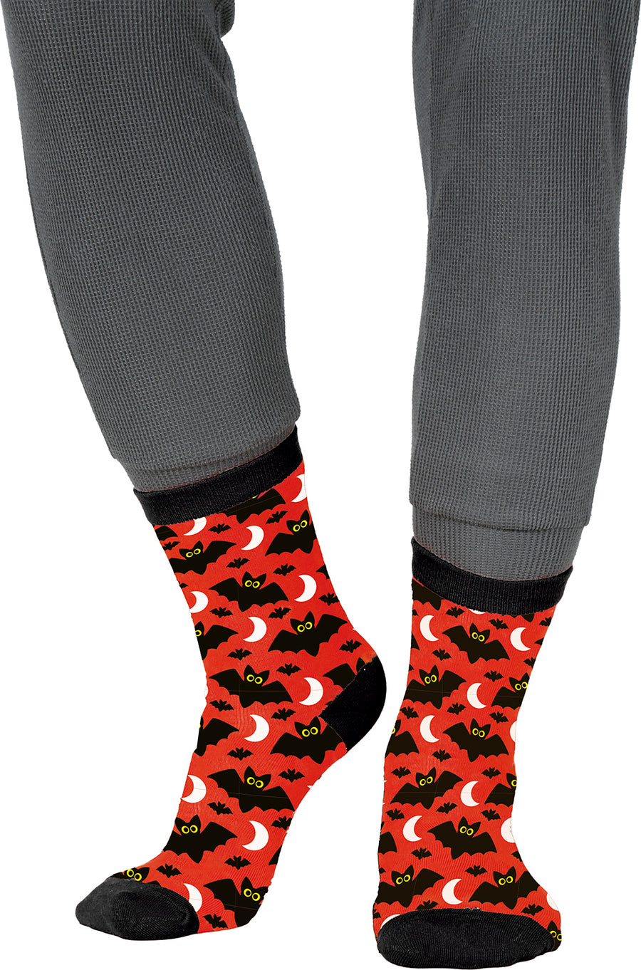 GP29391 – Fledermaus Halloween Socken Rot Mit Mond – Größe: 22 - 28, 28- 35 – Farbe: Mehrfarbig, Ansicht 2