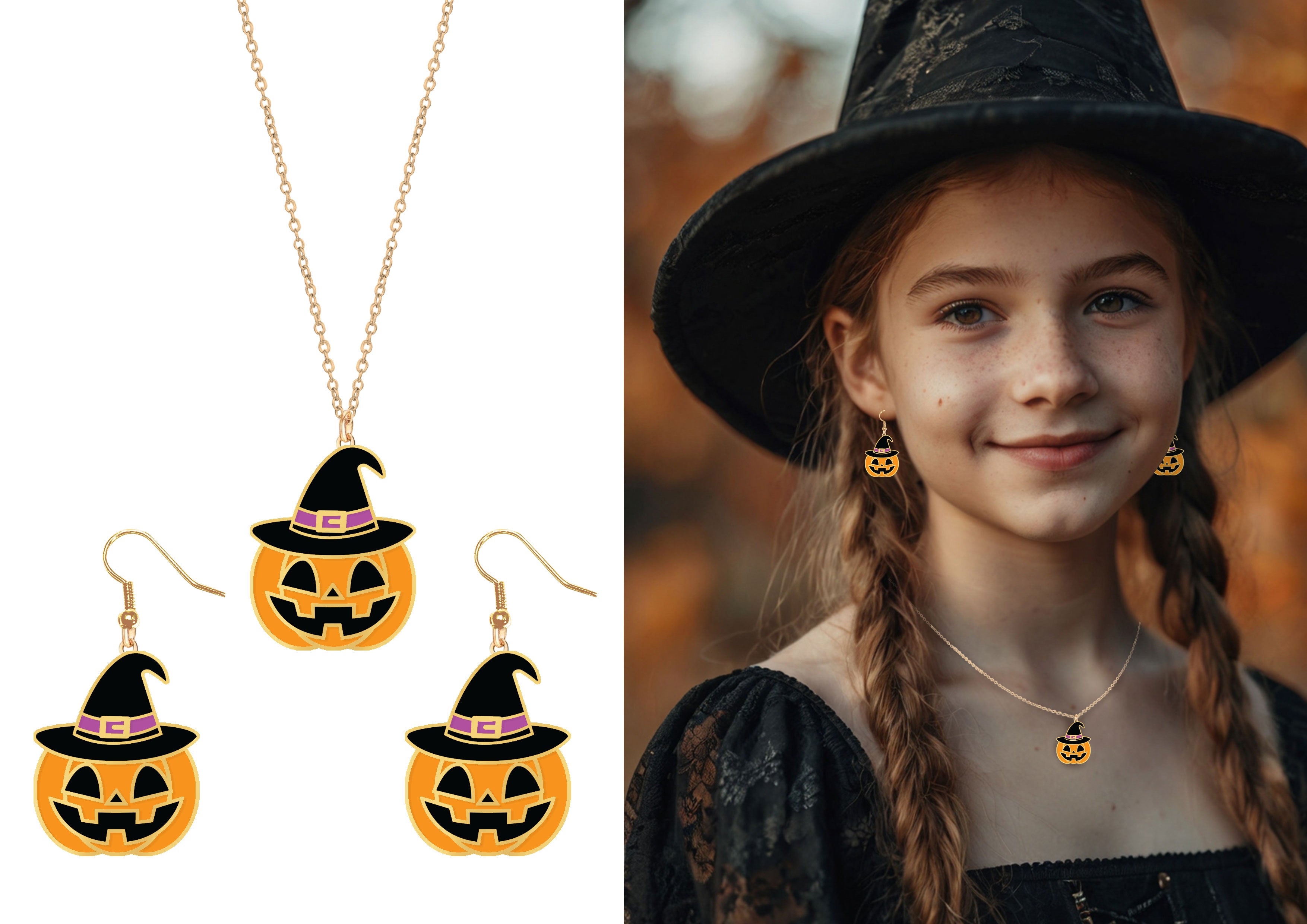 GP29421 – Halloween Kürbisschmuck Set Ohrringe – Farbe: Mehrfarbig