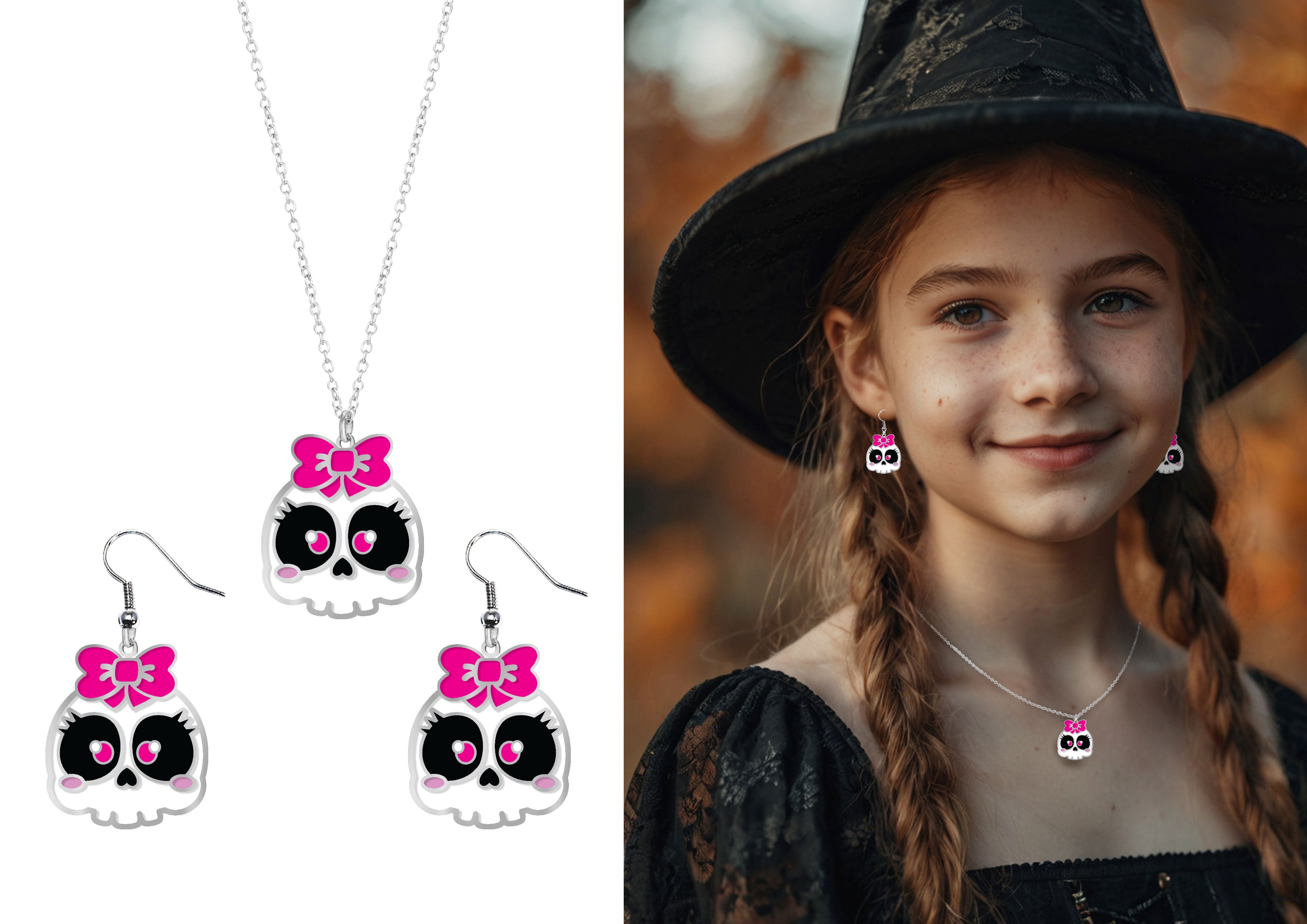GP29422 – Halloween Totenkopf Schmuck Set – Farbe: Mehrfarbig