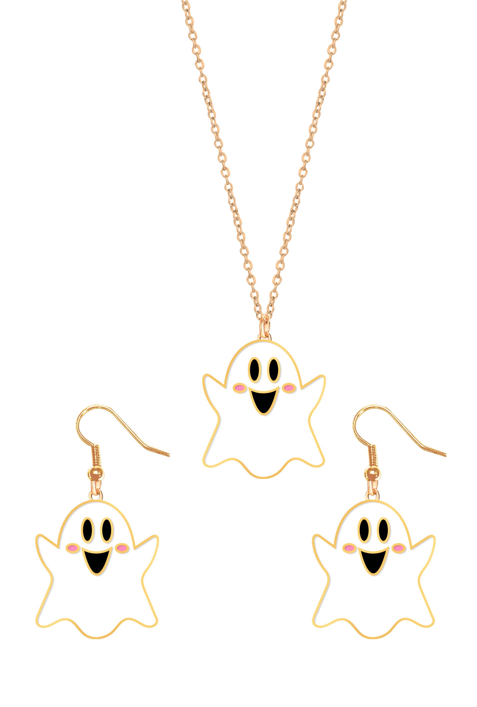 GP29424 – Gespenst Halloween Schmuck Set Ohrringe Kette – Farbe: Mehrfarbig