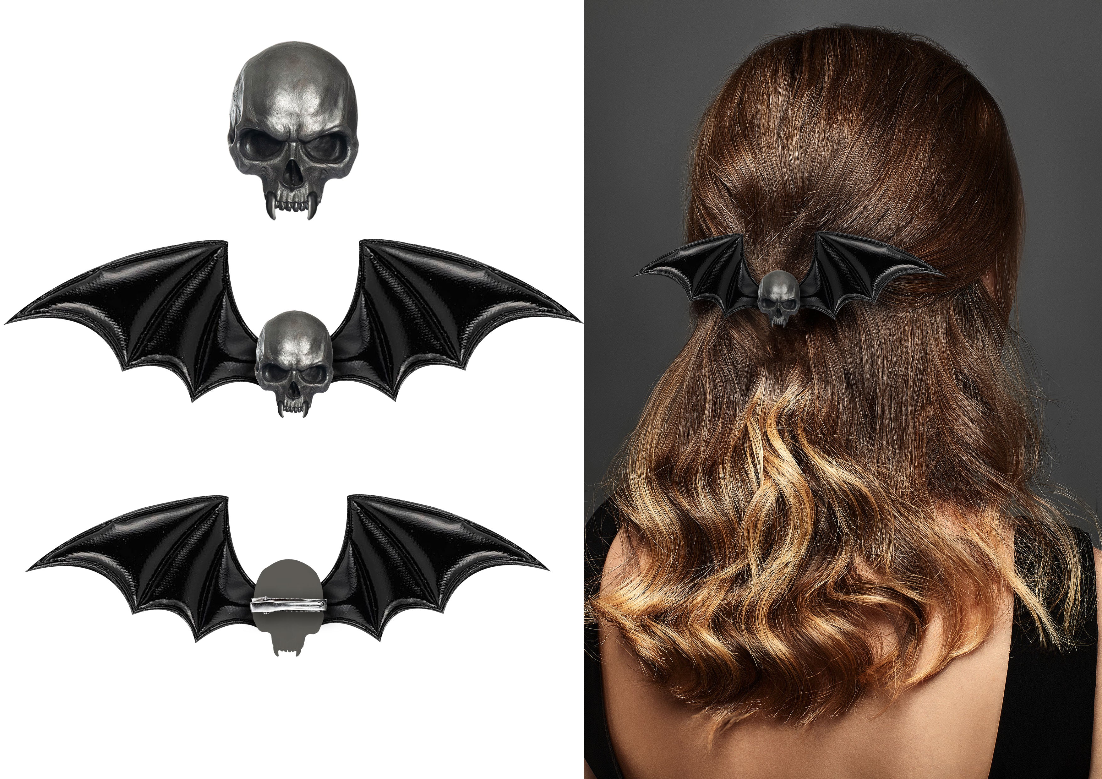 GP29434 – Fledermaus Totenkopf Haarklammer – Farbe: Schwarz
