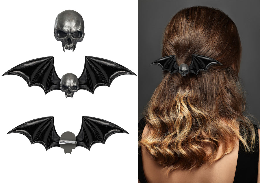 GP29434 – Fledermaus Totenkopf Haarklammer – Farbe: Schwarz, Ansicht 2