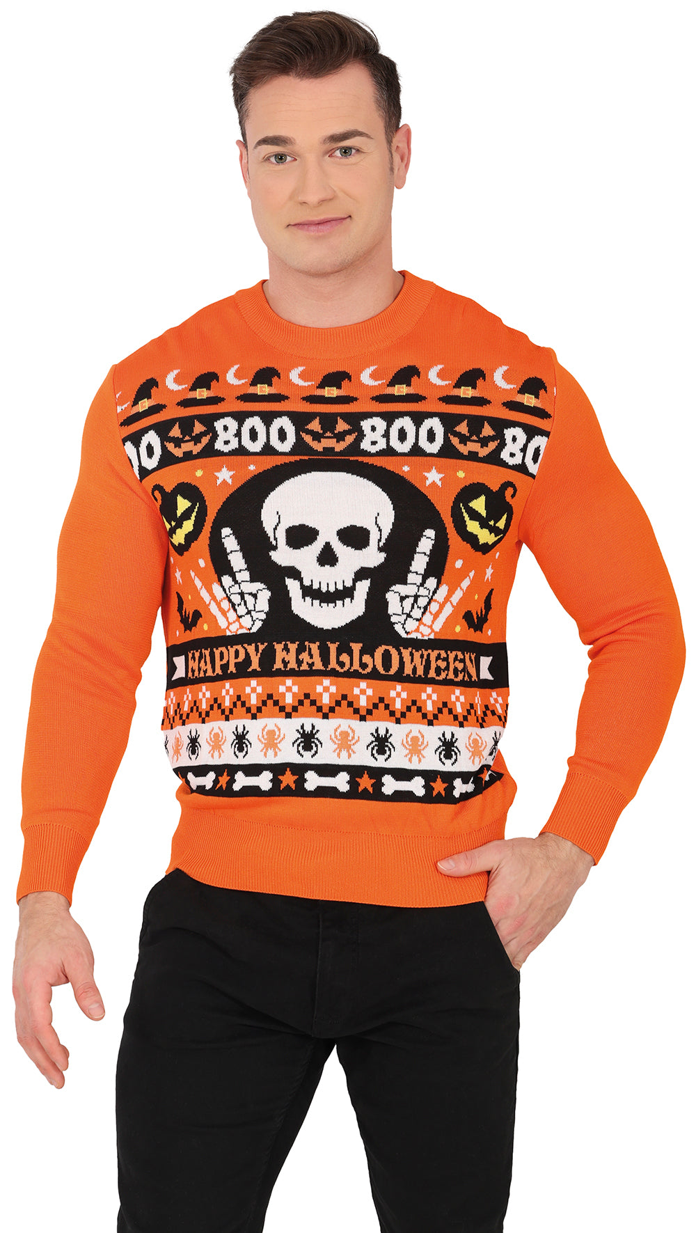 GP29440 – Halloween Kürbis Totenkopf Pullover – Größe: 48 - 50 (M), 52 - 54 (L) – Farbe: Mehrfarbig
