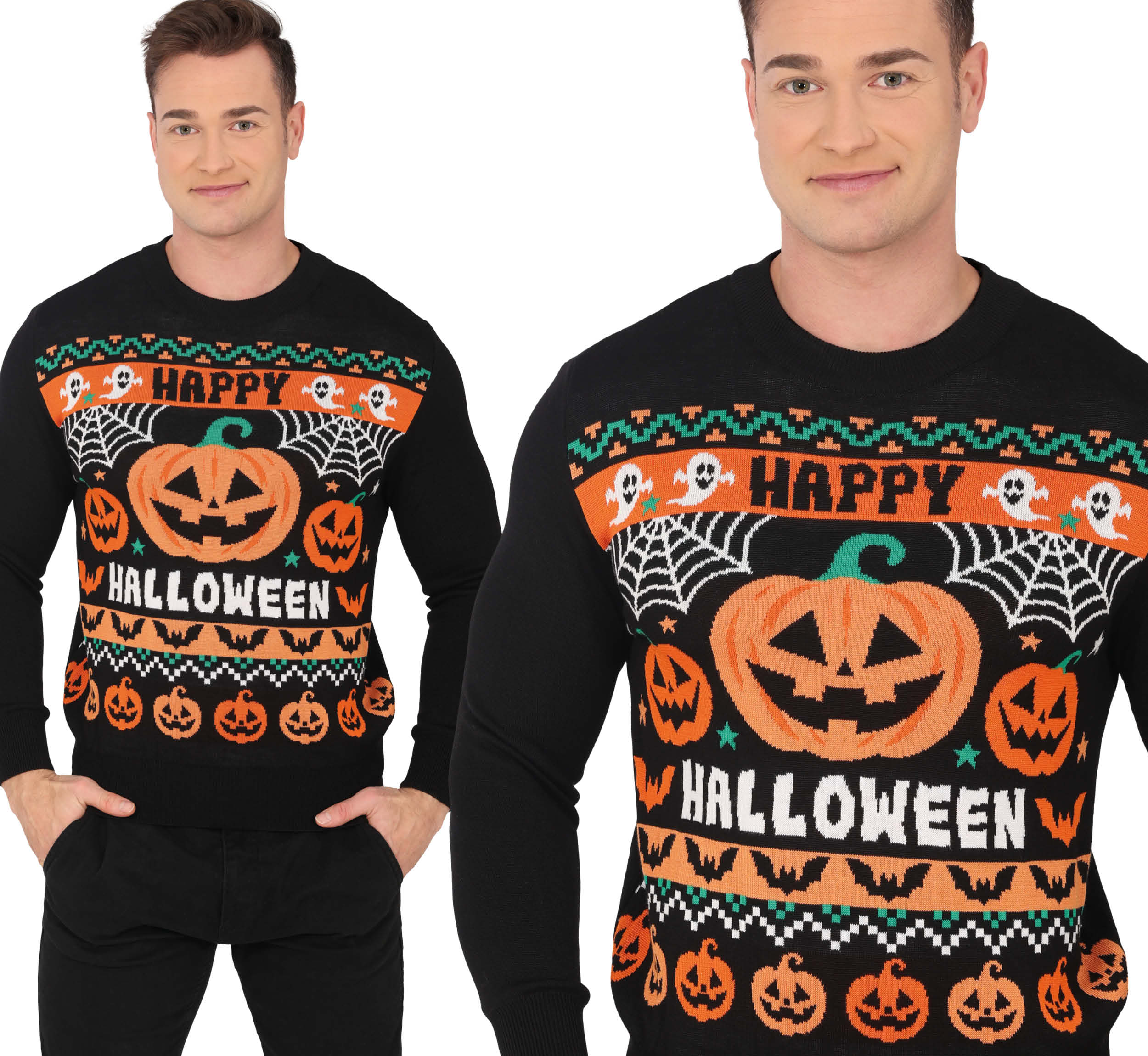 GP29442 – Halloween Kürbis Geister Pullover – Größe: 48 - 50 (M), 52 - 54 (L) – Farbe: Mehrfarbig