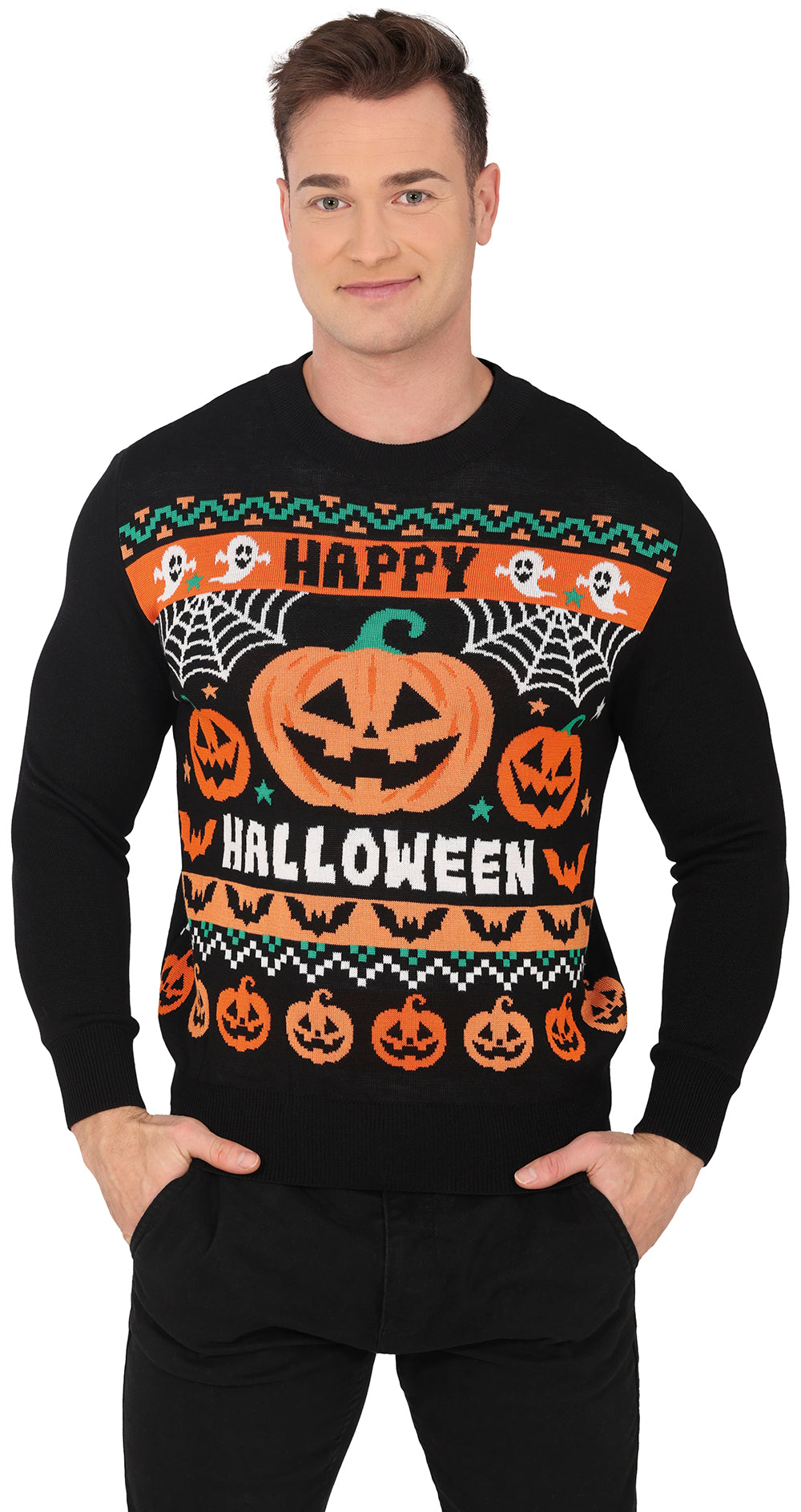 GP29442 – Halloween Kürbis Geister Pullover – Größe: 48 - 50 (M), 52 - 54 (L) – Farbe: Mehrfarbig