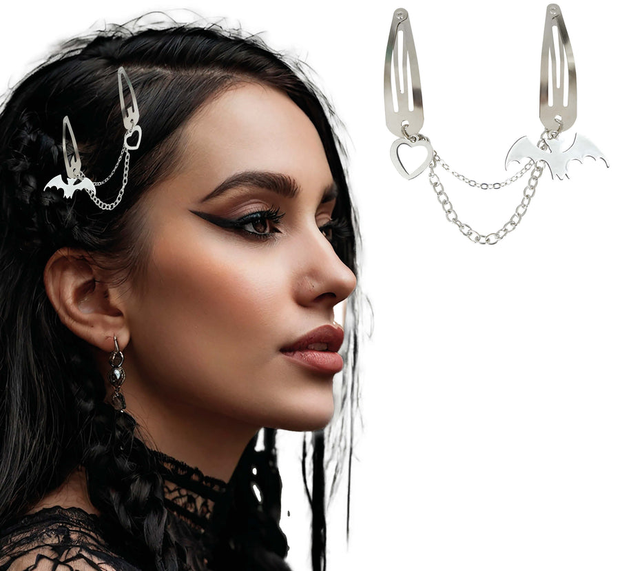 GP29457 – Skelett Halloween Haarspangen Kette Gothic – Farbe: Silber, Ansicht 2