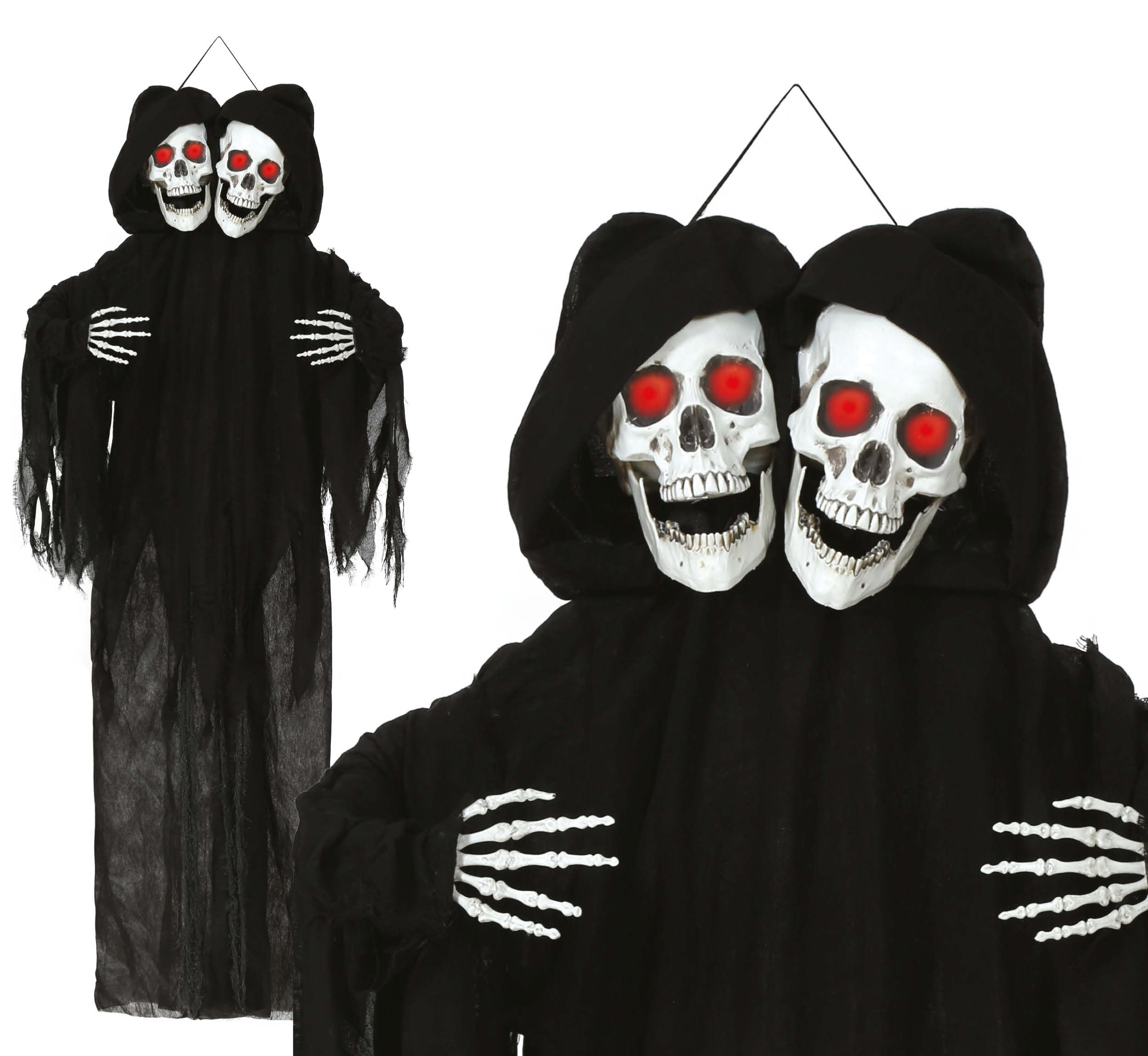GP29462 – Skelett Dekoration Zwei Köpfe Grusel – Farbe: Schwarz