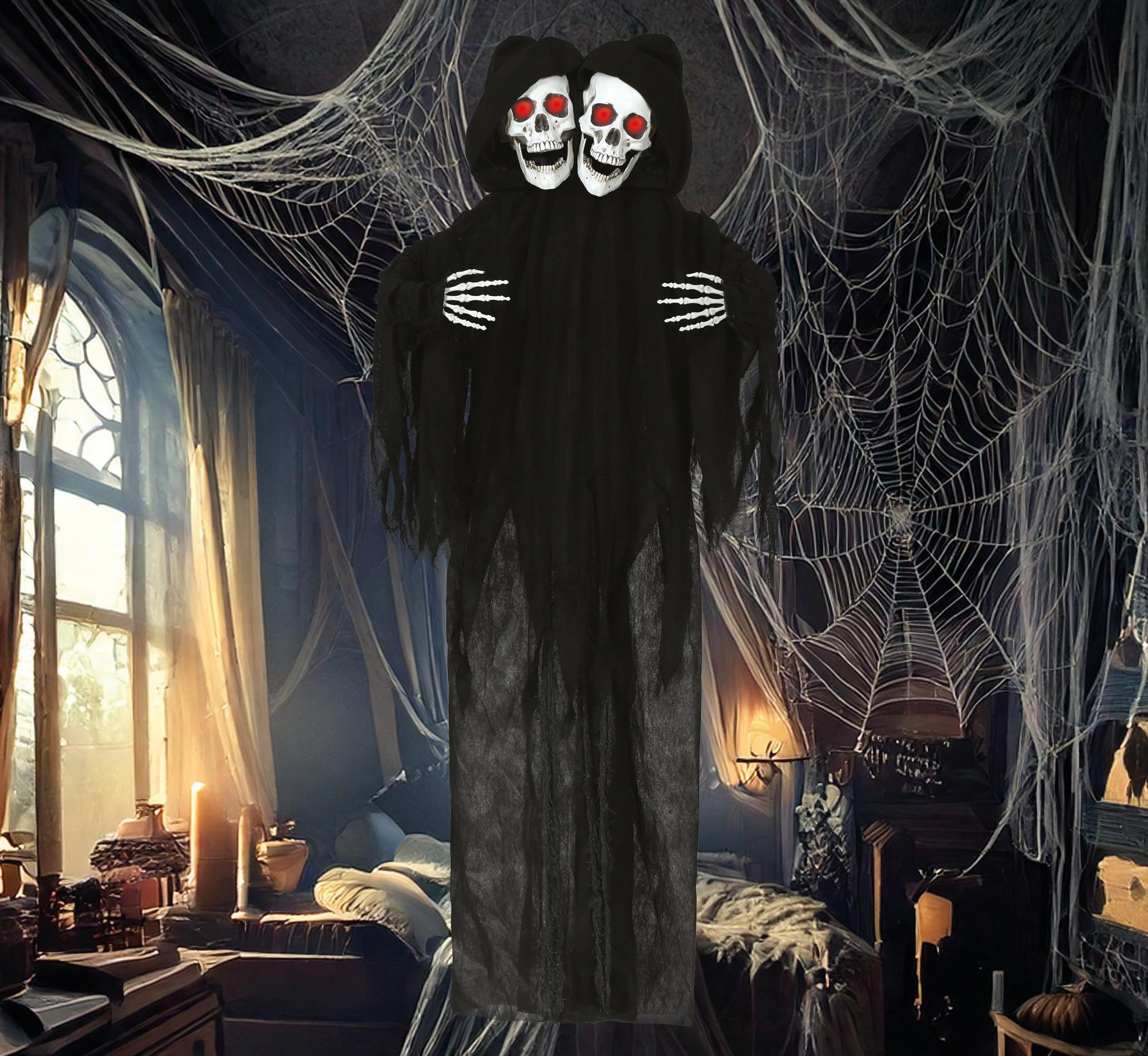 GP29462 – Skelett Dekoration Zwei Köpfe Grusel – Farbe: Schwarz