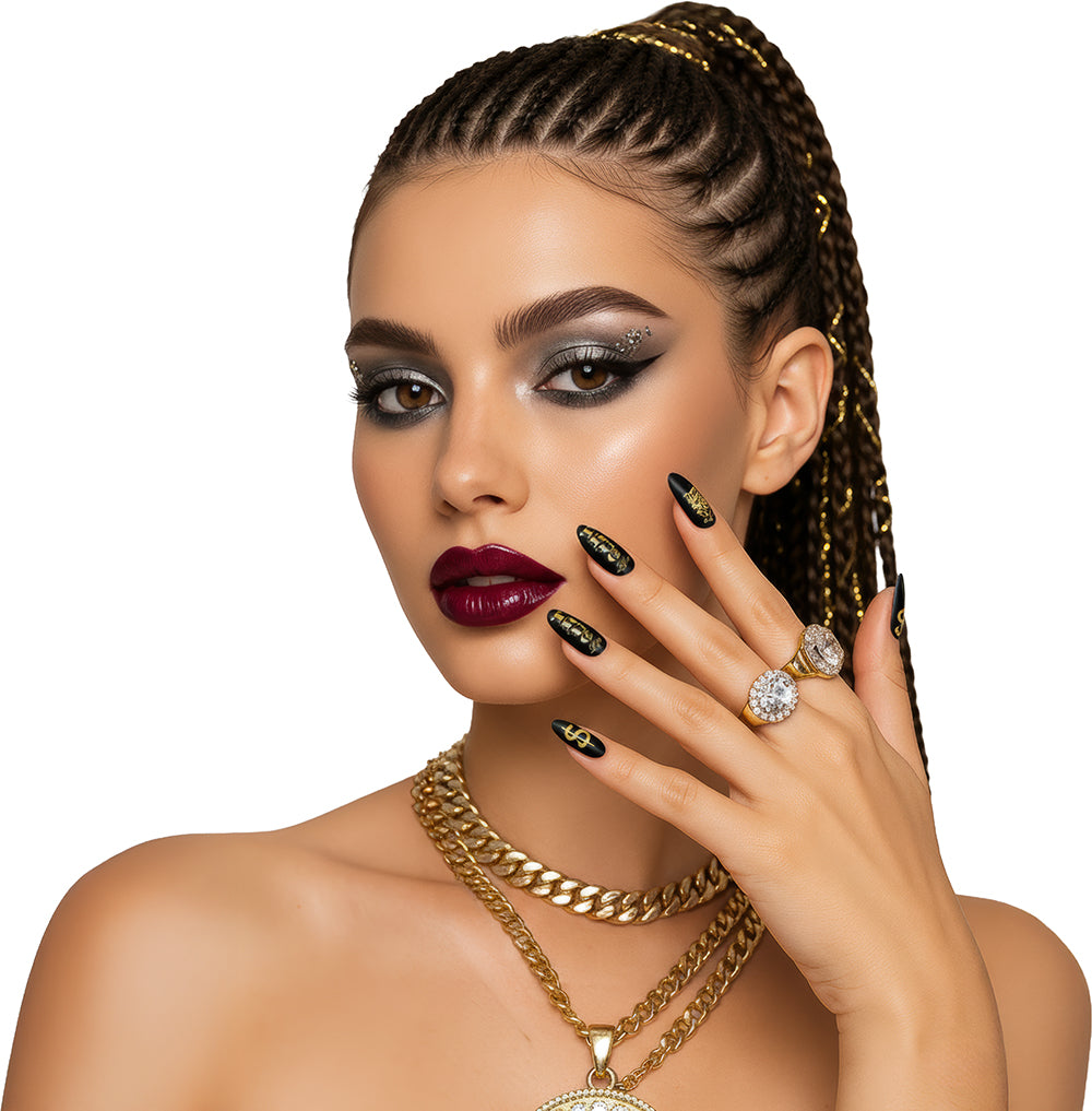 GP15981 – Motiv Kunstnägel für Erwachsene 12 Stück – Farbe: Schwarz / Gold