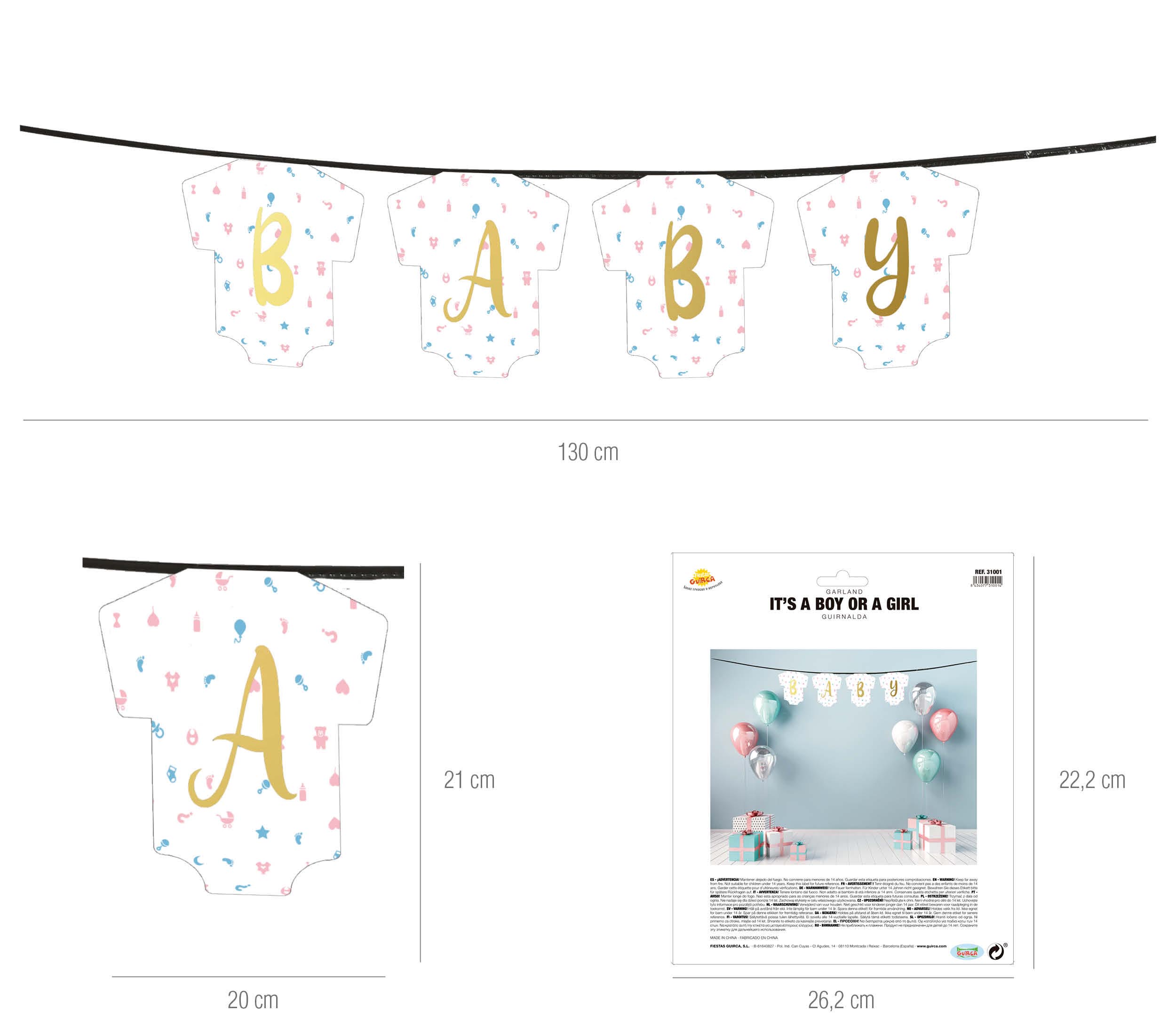 GP31001 – Babyfeier Party Girlande Gender Enthüllung – Farbe: Weiß