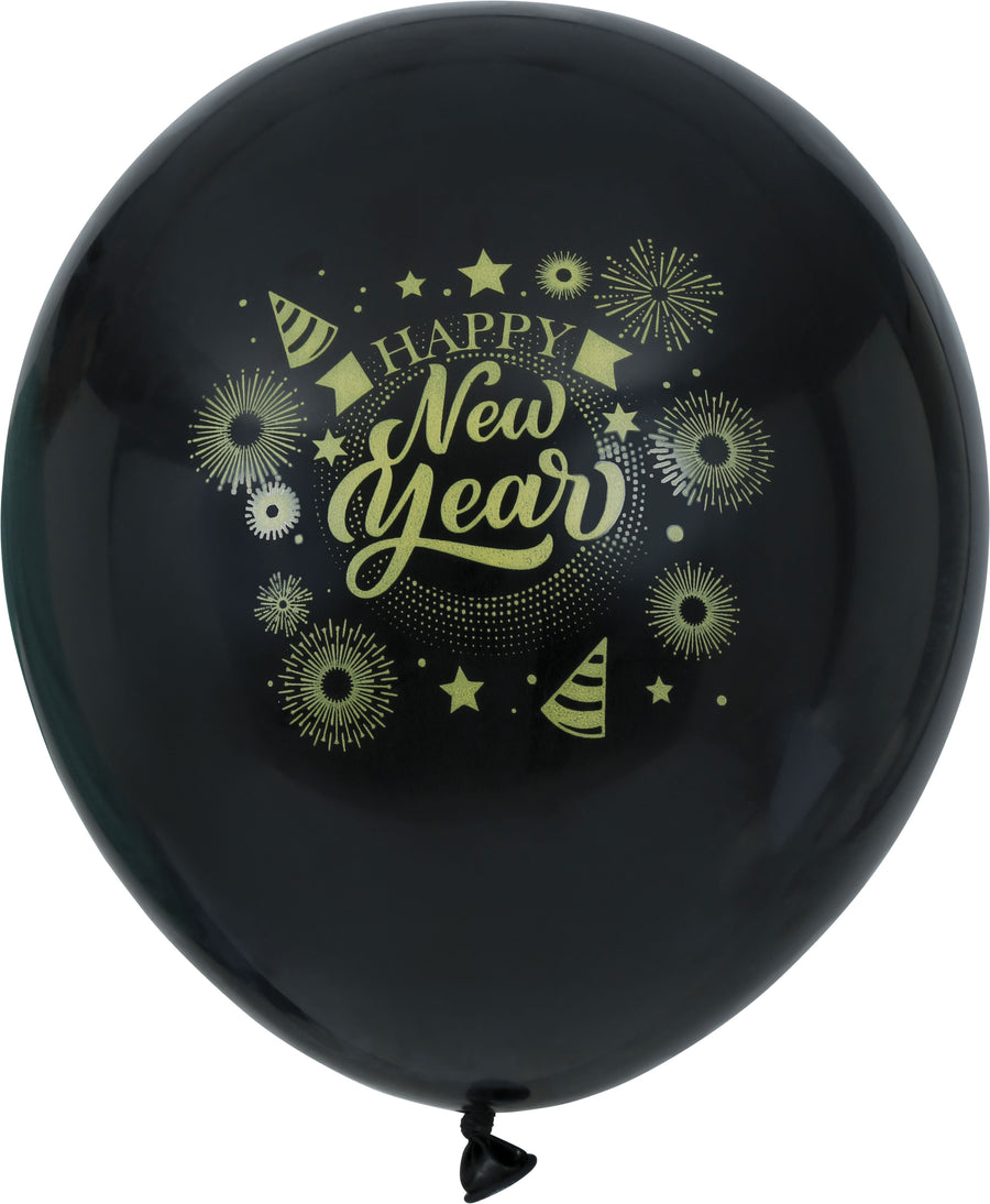 Happy New Year Luftballons schwarz 10 Stück