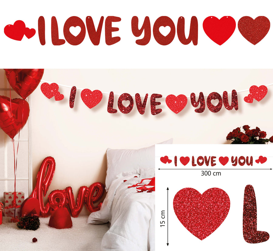I Love You Girlande 300 cm Glitzer