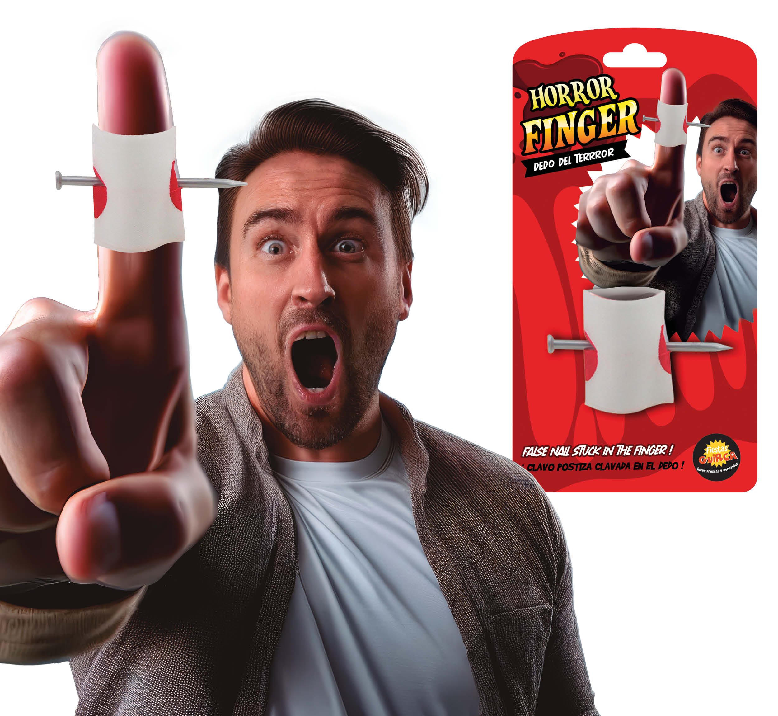 GP31703 – Scherzartikel Horror Nagel Attrappe – Farbe: Weiß / Metallic