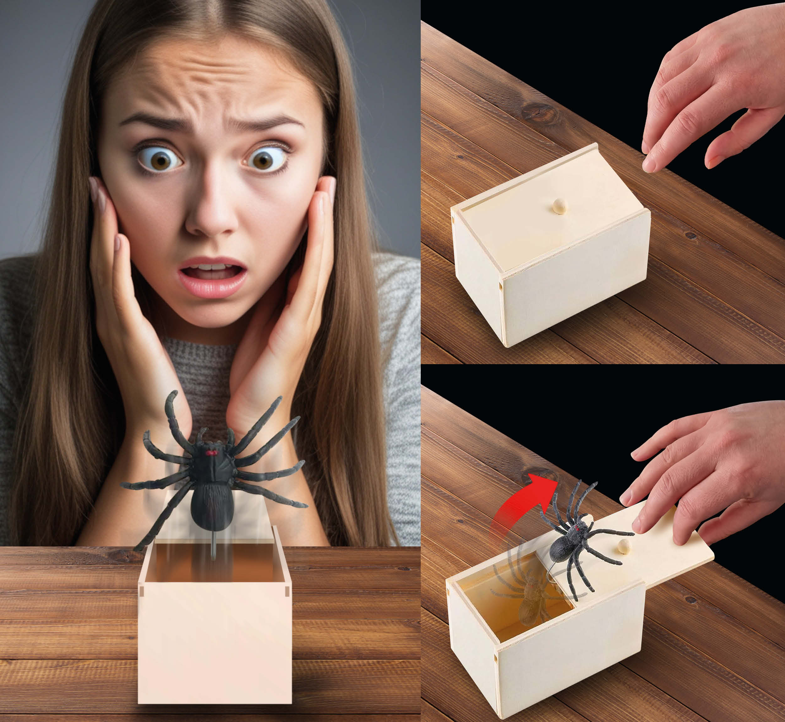 GP31709 – Spinne Scherzbox Karneval Überraschung – Farbe: Braun / Schwarz