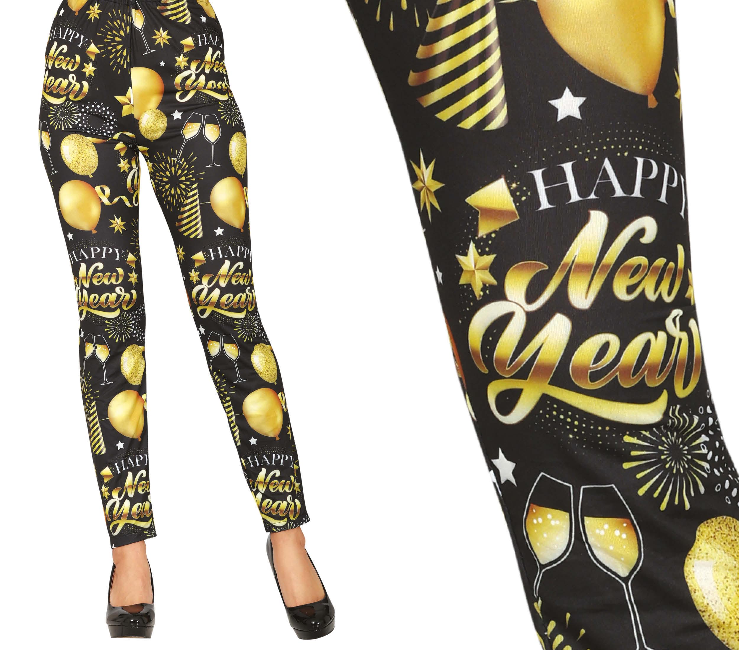 GP31800 – Silvester Glamour Leggings Feuerwerk – Größe: 42 - 44 (L), 38 - 40 (M) – Farbe: Schwarz
