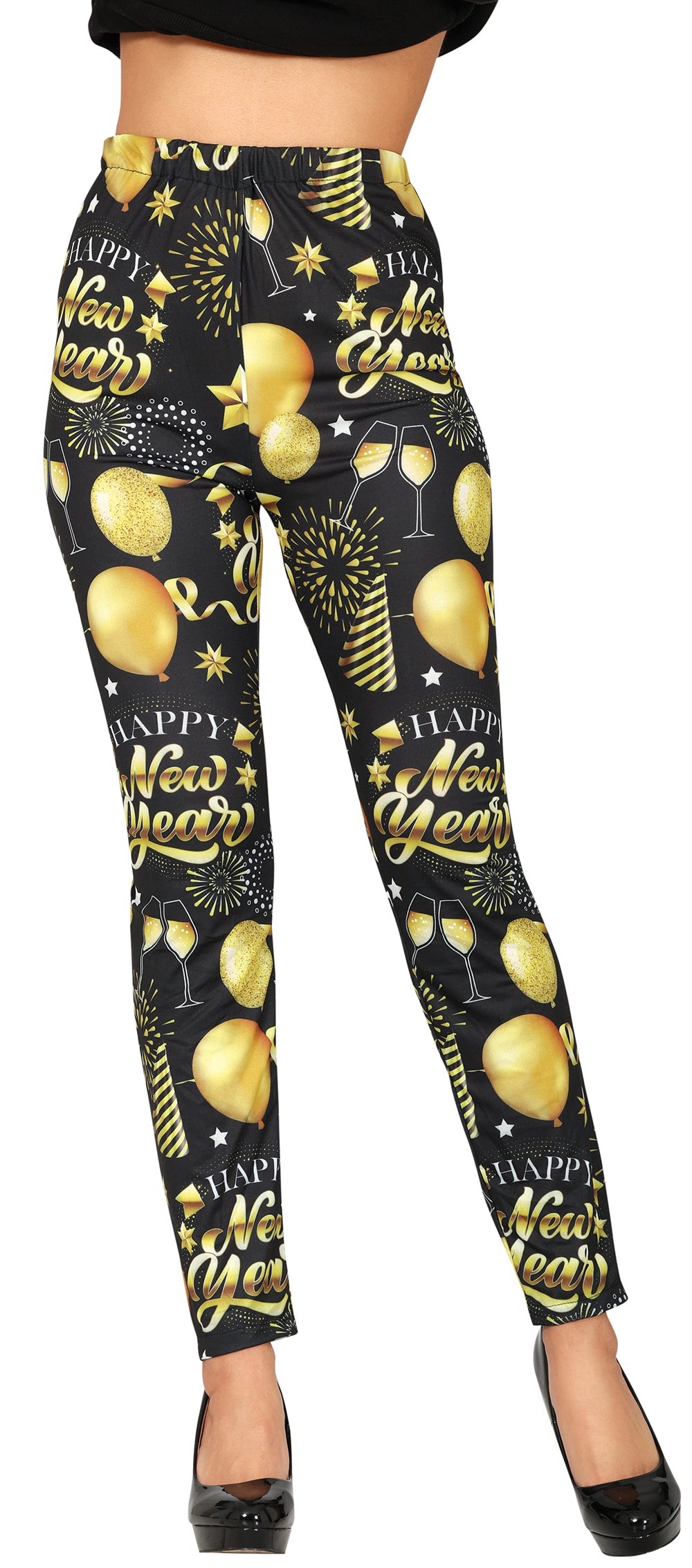 GP31800 – Silvester Glamour Leggings Feuerwerk – Größe: 42 - 44 (L), 38 - 40 (M) – Farbe: Schwarz