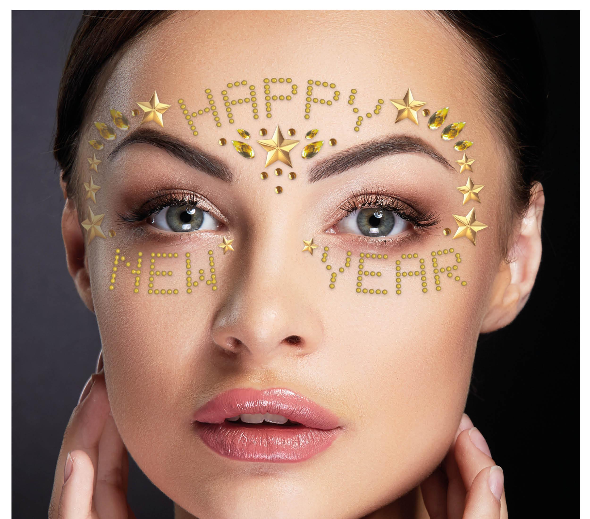 GP31813 – Silvester Glamour Gesichtsschmuck Glittersteine – Farbe: Gold