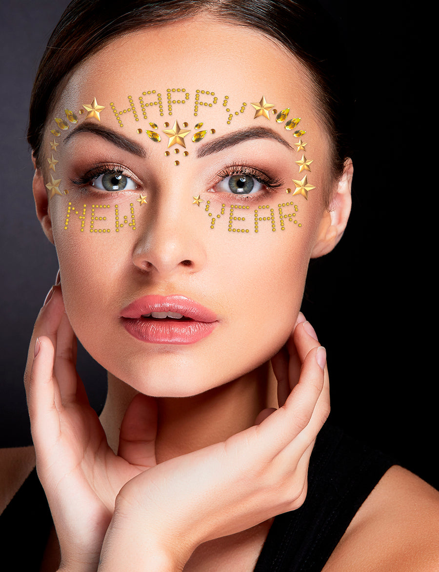 GP31813 – Silvester Glamour Gesichtsschmuck Glittersteine – Farbe: Gold, Ansicht 2