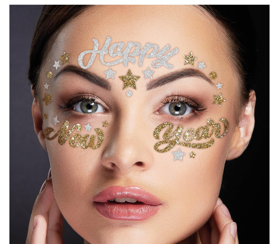 Silvester Glitzer Gesicht Sticker Neujahr