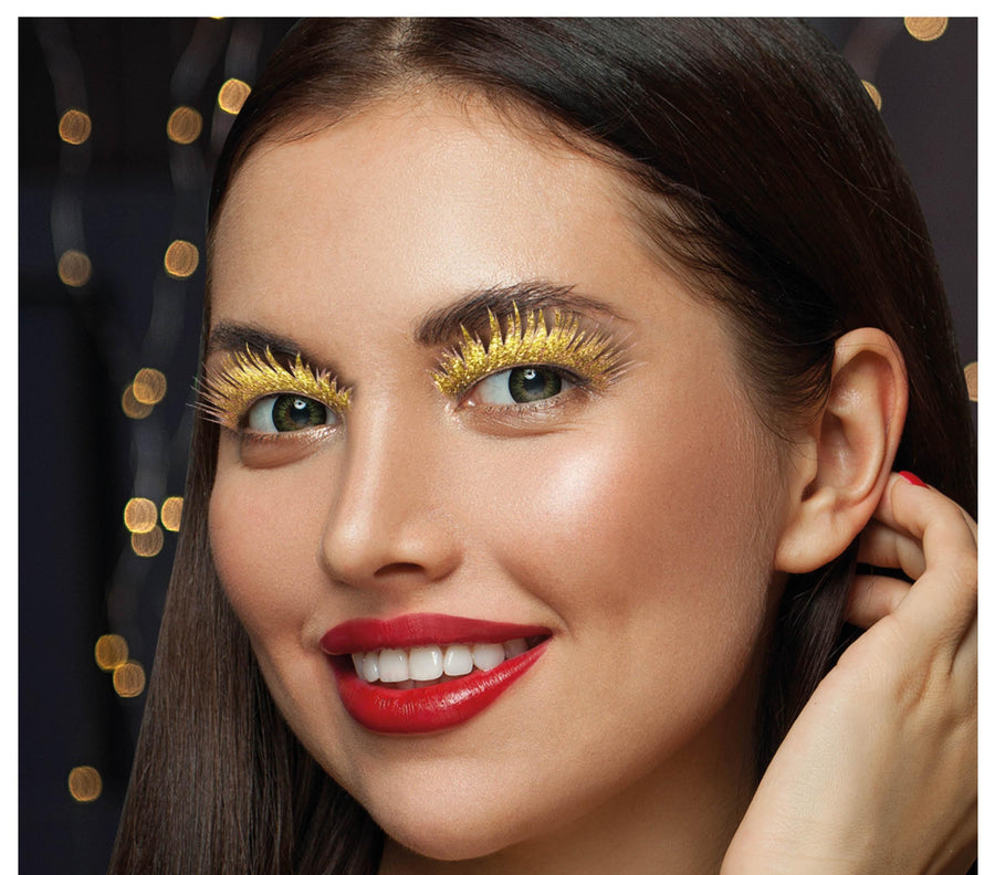 Gold Wimpern für Erwachsene Lametta Look
