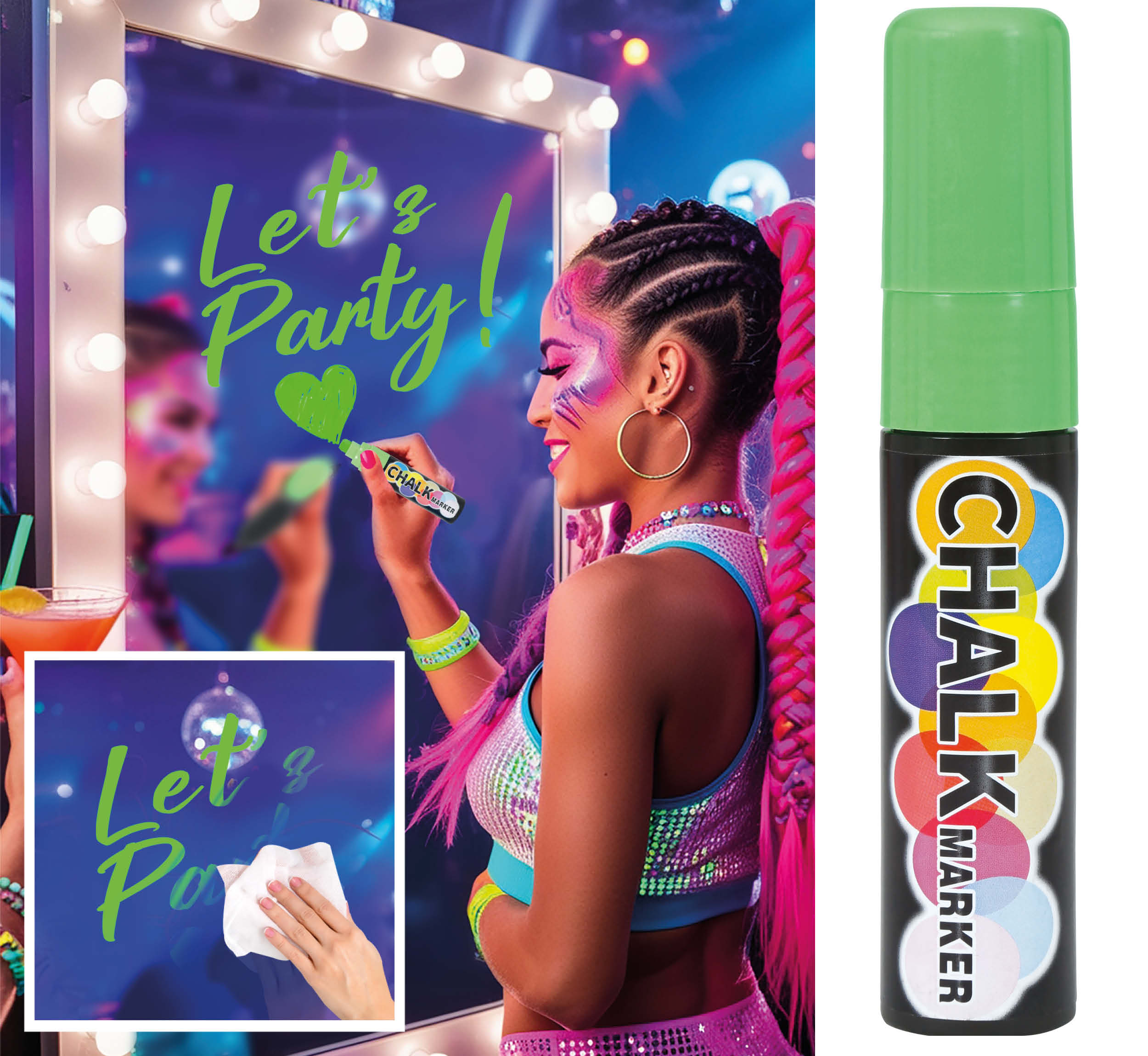 GP31901 – Party Dekoration Neon Flüssigkeit Tafelmarker Grün – Farbe: GrÜn