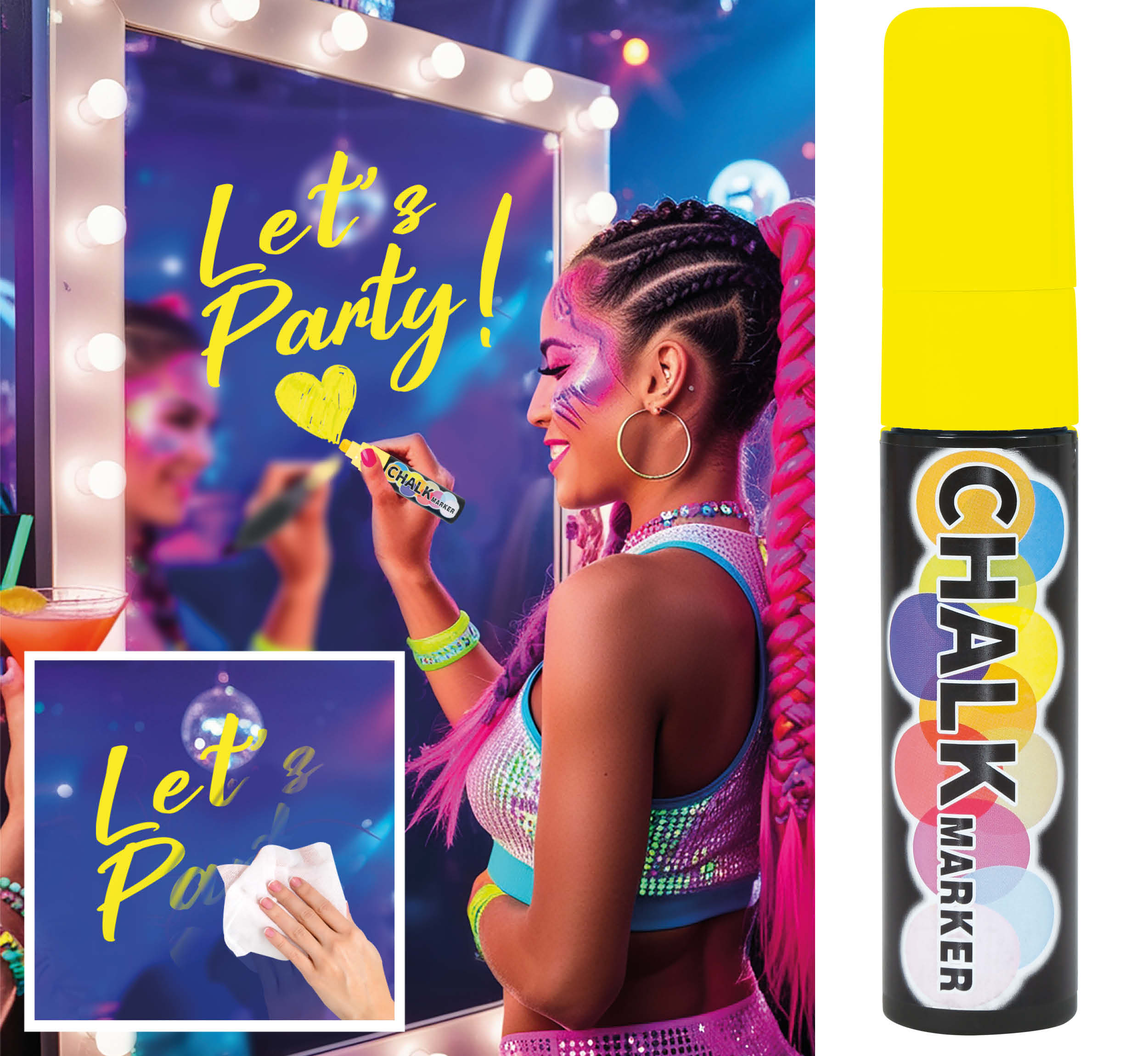 GP31903 – Party Dekoration Flüssiger Kreidestift – Farbe: Gelb