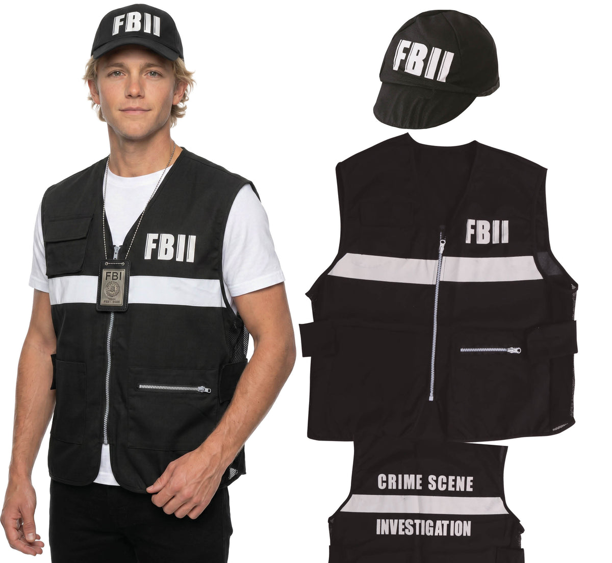 GP18581 – Agenten Weste für Erwachsene mit Kappe – Farbe: Schwarz