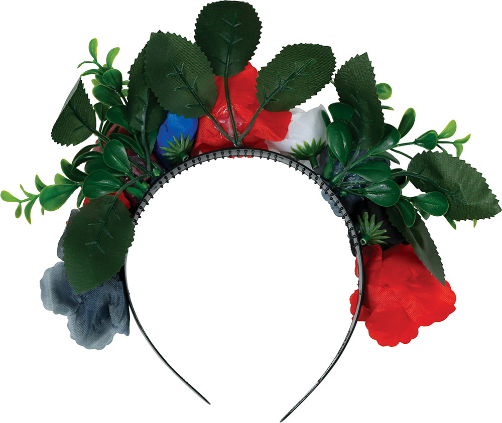 GP17971 – Blumen Haarreif für Damen mit Rosen und Blättern – Farbe: Mehrfarbig