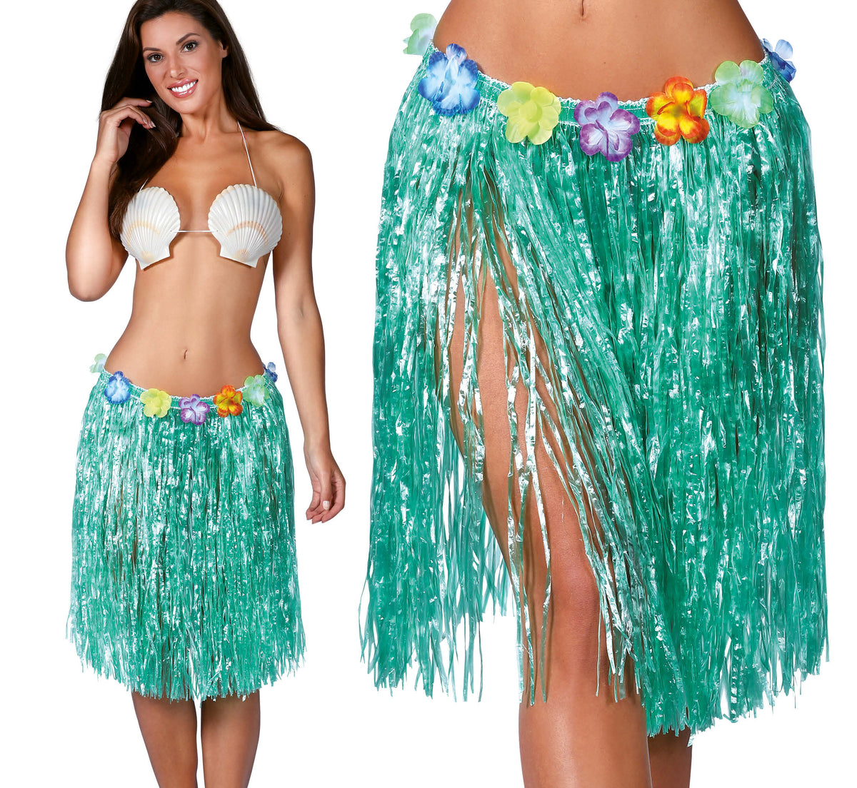 GP17630 – Hawaii Rock für Damen 50 bis 55 cm mit Blumen – Farbe: Grün