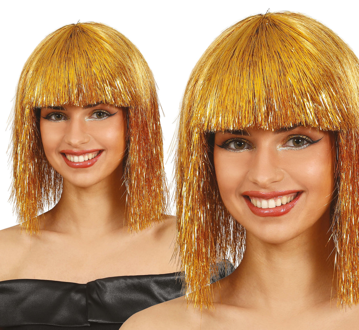 GP48019 – Lametta Perücke für Damen mittellang mit Pony – Farbe: Gold