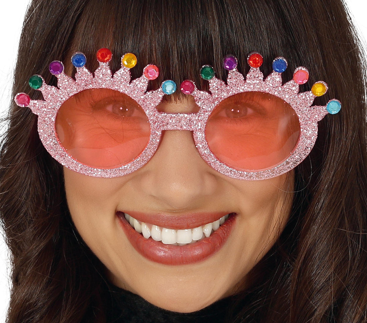 GP18853 – Glitzer Brille für Damen rosa mit Krone – Farbe: Pink