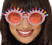 Glitzer Brille für Damen rosa mit Krone, Bild 1