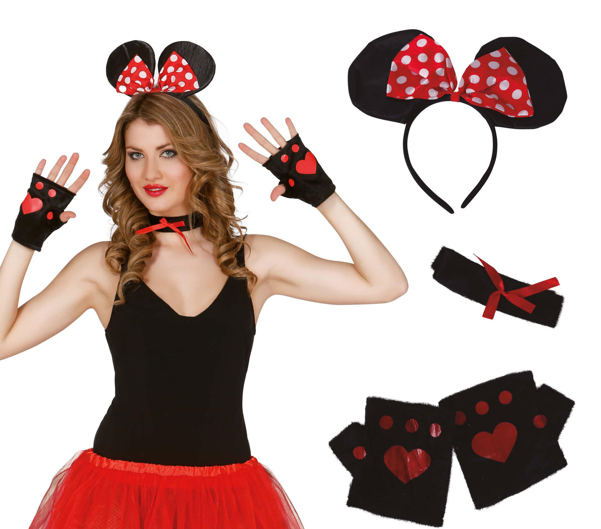 GP18587 – Maus Kostüm Set für Damen 4 teilig – Farbe: Schwarz
